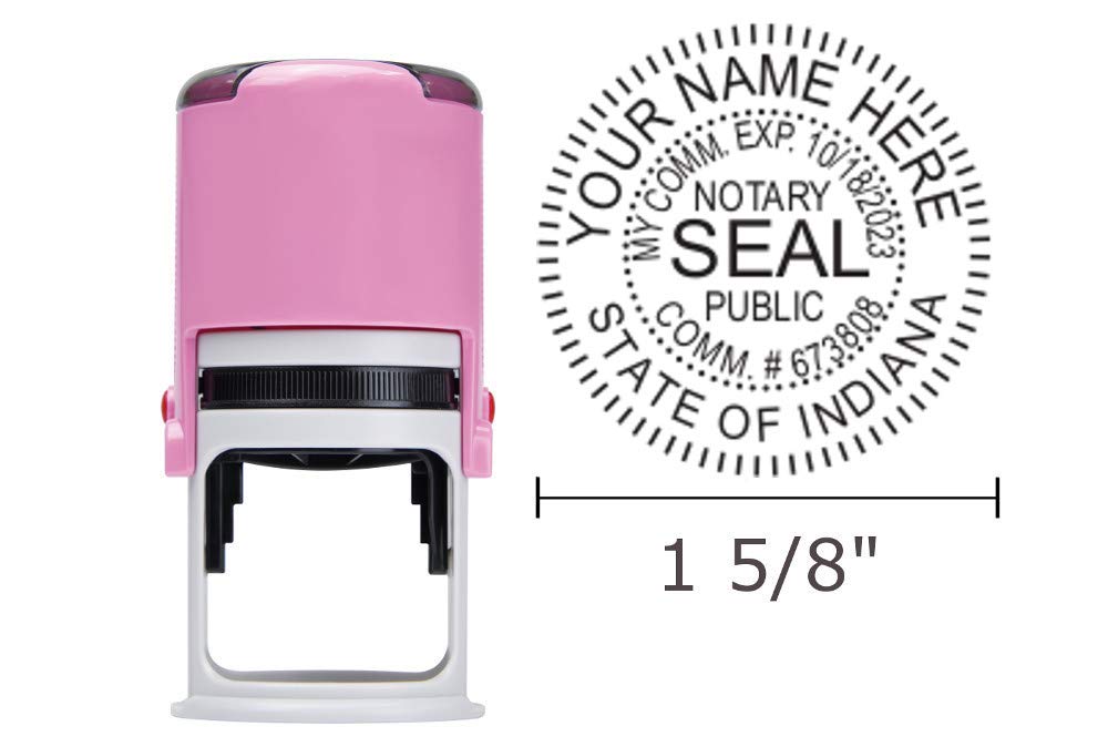Indiana Notary Public Seal Stamp | Self Inking Round Notary Stamp with Unique Pink Body (R-542) - Perfect for Official Documents, Contracts & Legal Paperwork