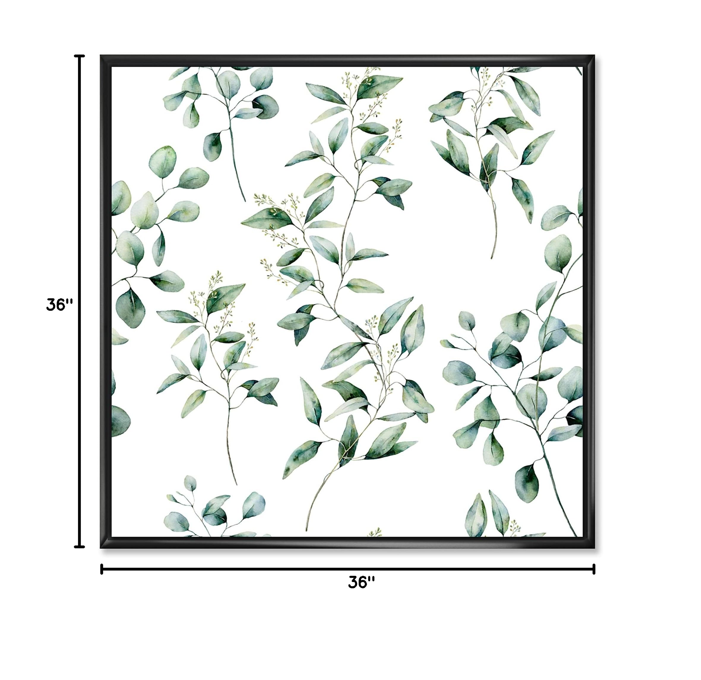 DesignQ Green Eucalyptus Branches IV - Traditional Framed Canvas Wall Art Print | Home Decor for Living Room, Bedroom & Office | Nature Inspired Botanical Painting