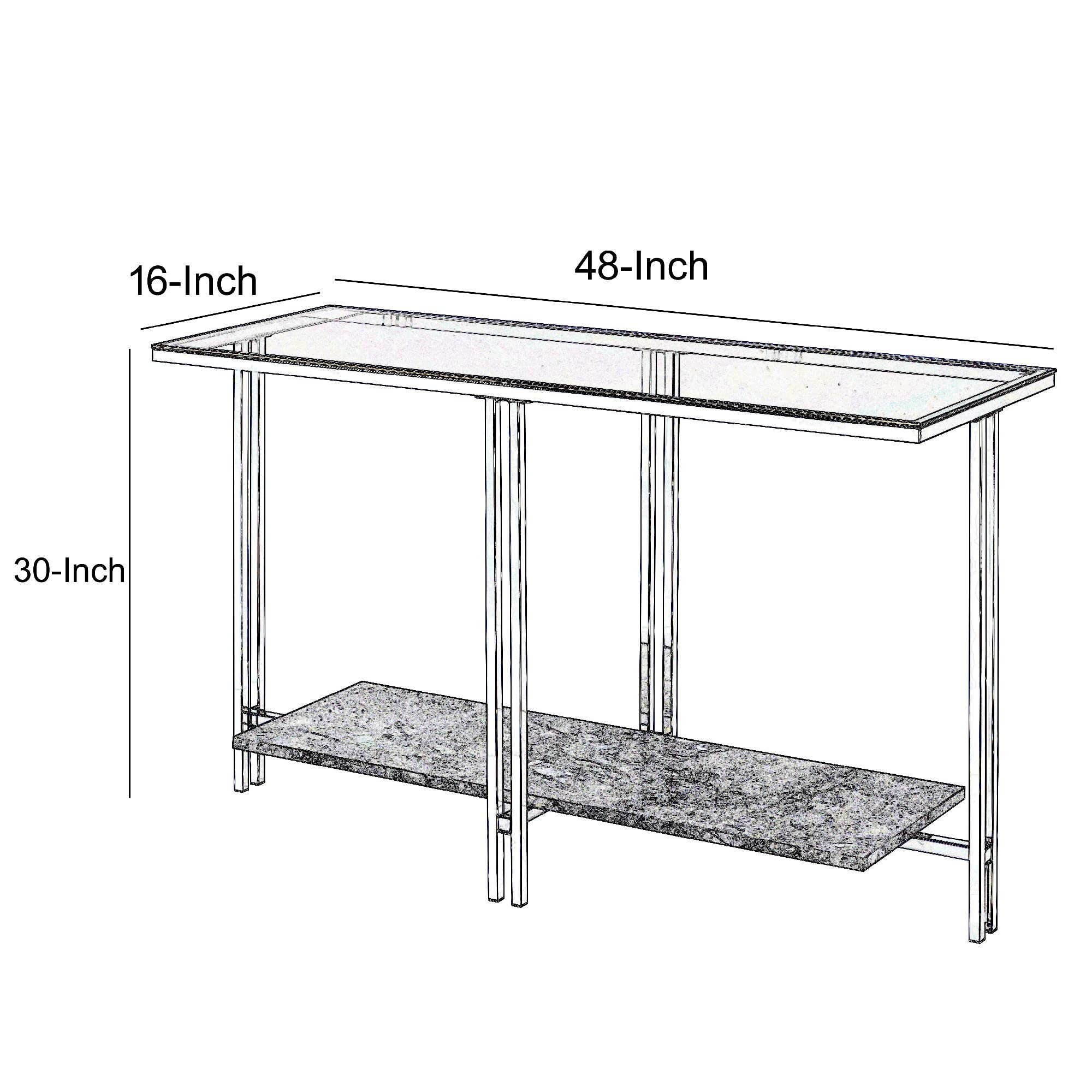 Benjara Modern Sofa Table - Silver Metal Frame with Clear Glass Top & Marble Bottom Shelf - Perfect for Living Room, Lounge, or Office Decor
