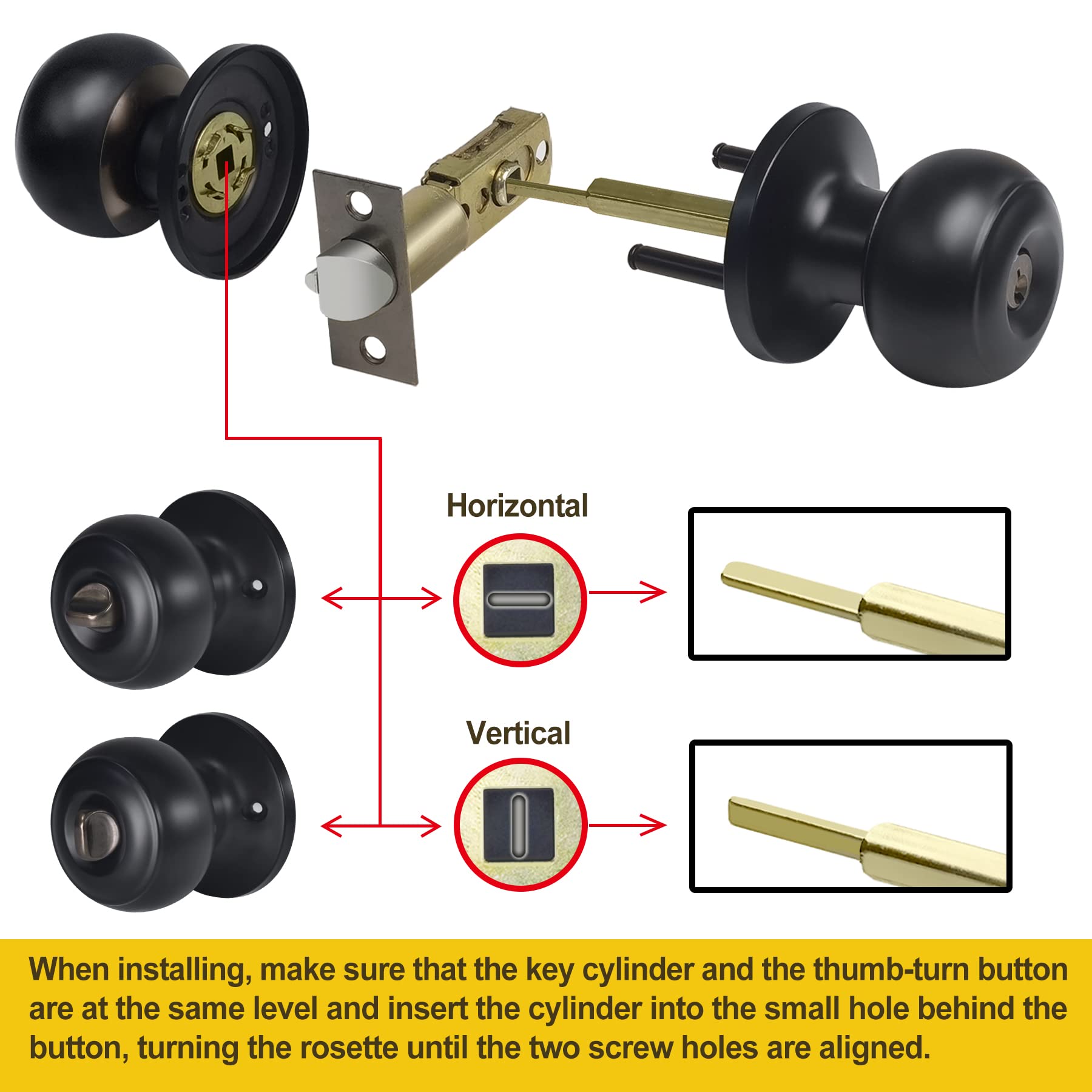 Matte Black Entry Door Knob with Lock - 2 Pack for Front/Back Doors