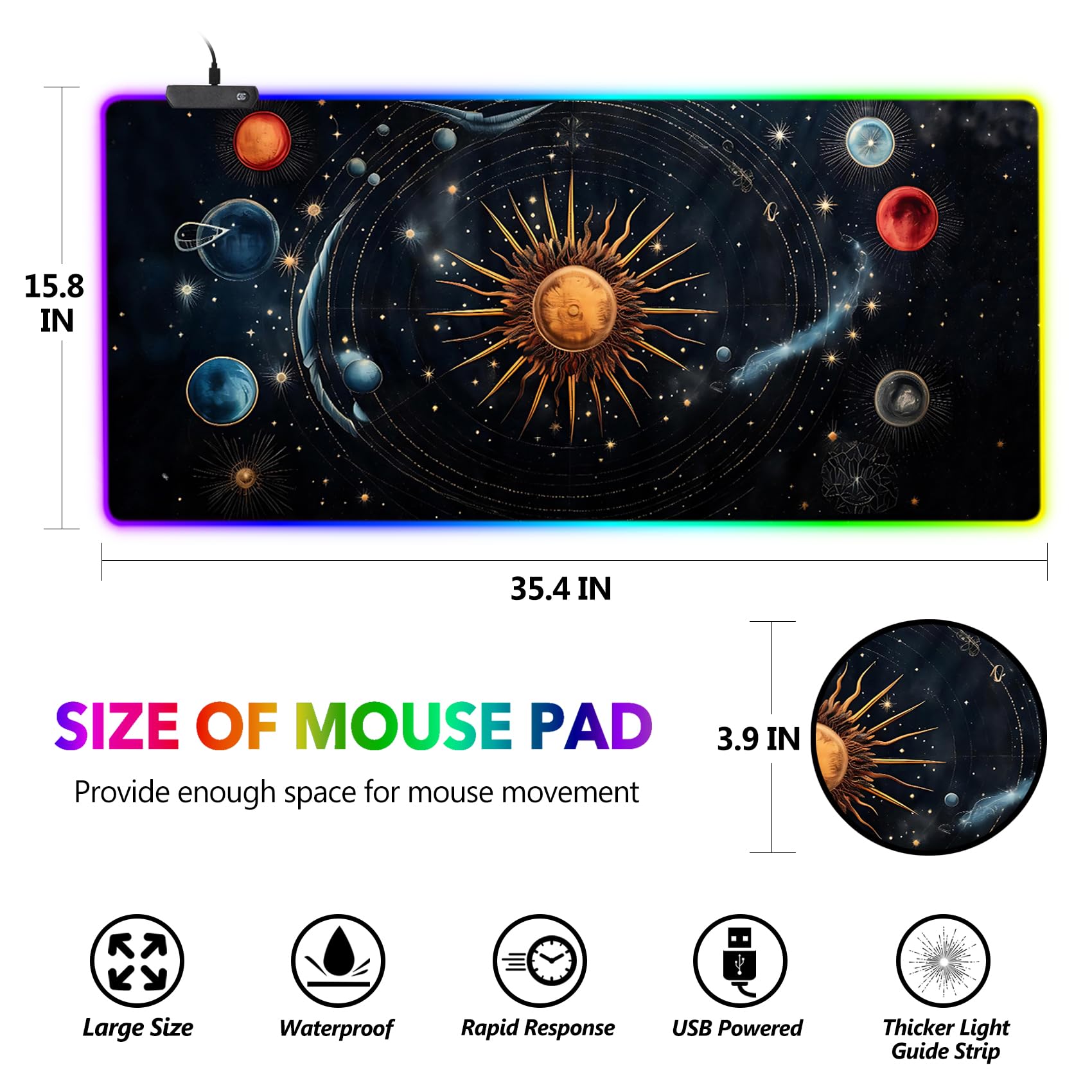 AIMSA RGB Gaming Mouse Pad with 14 LED Light Modes, Non-Slip Rubber Base, Large Extended Desk Mat for PC & Laptop (35.4