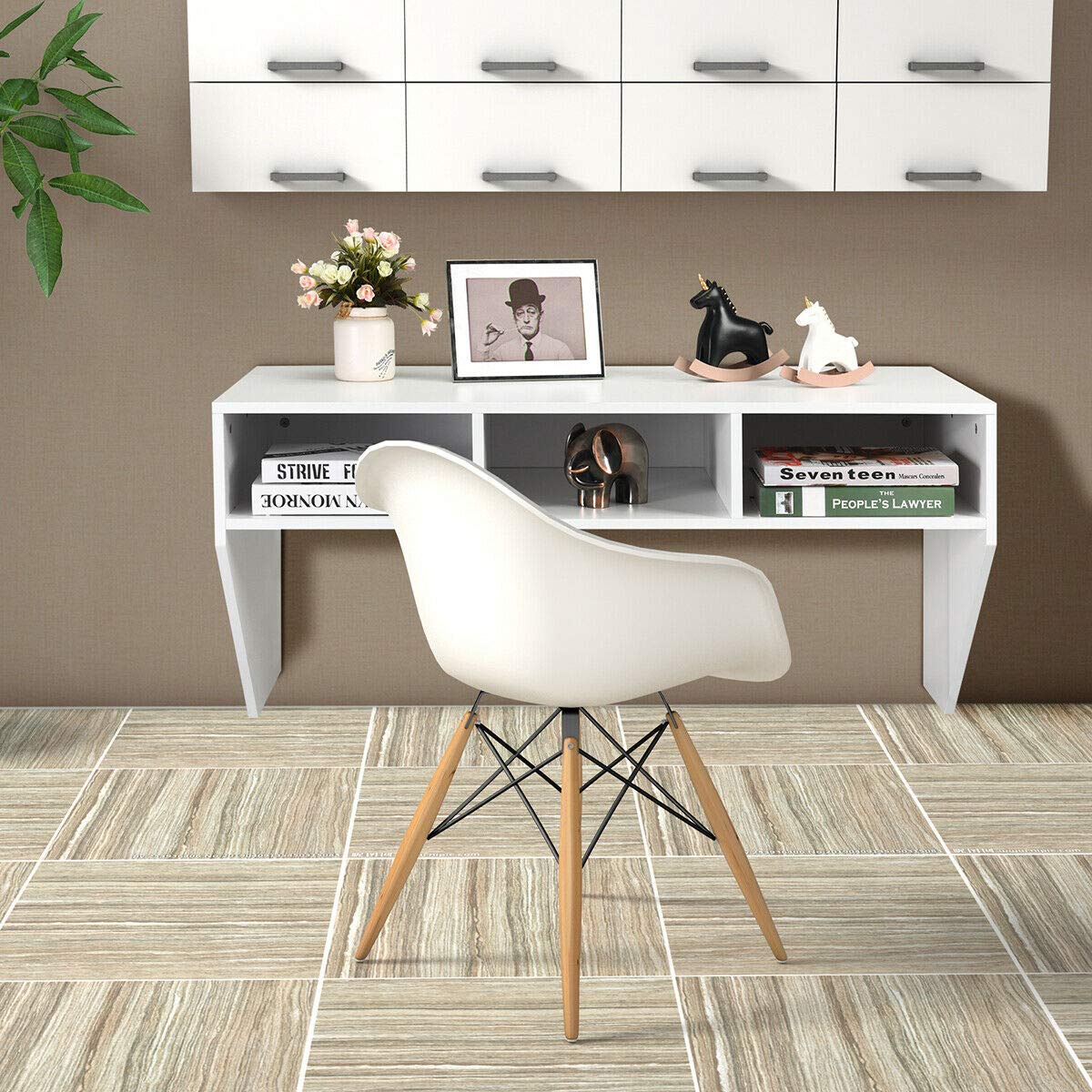 Wall Mounted Floating Desk with Storage Shelf - Space Saving Computer Table for Home Office, Living Room & Bedroom - White Home Office Furniture (Perfect for Small Spaces & Modern Interior Design)
