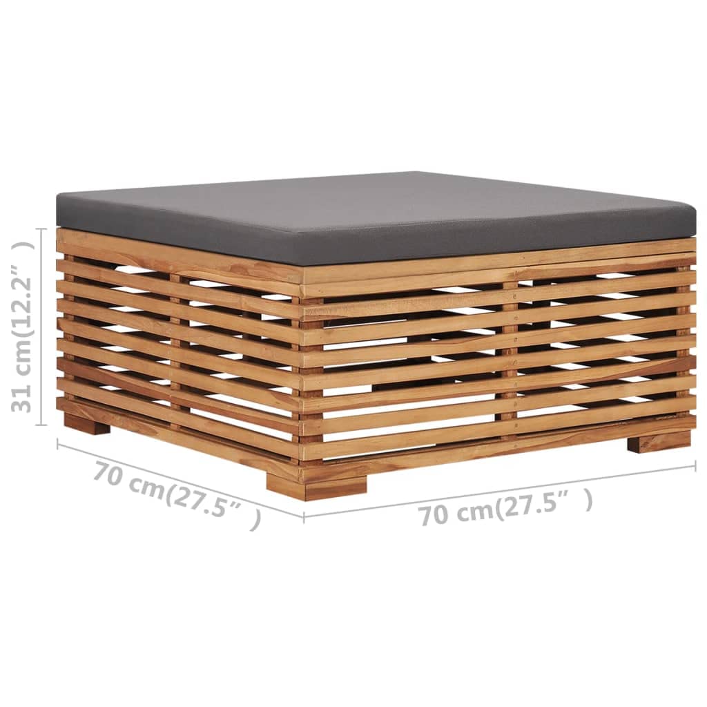 Premium Teak Wood Patio Table & Footrest Set with Dark Gray Cushions - Outdoor Garden Furniture with Comfortable Seat Cushion & Slatted Design for Backyard, Poolside & Terrace Relaxation