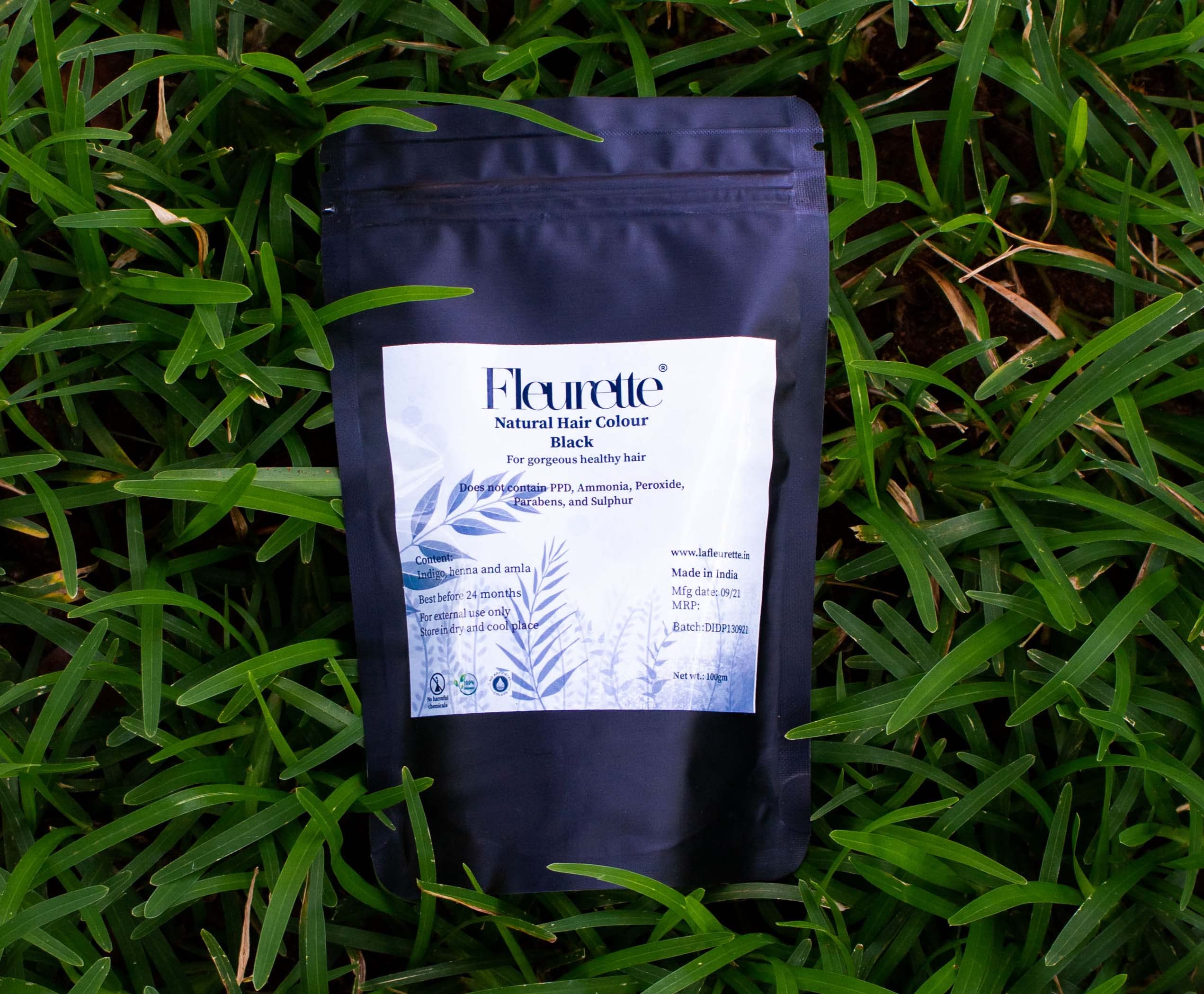 Fleurette Organic Hair Color Dye (Black) 120g - Natural Ammonia-Free Permanent Hair Dye for Women & Men - Perfect for At-Home Hair Coloring & Salon-Quality Results