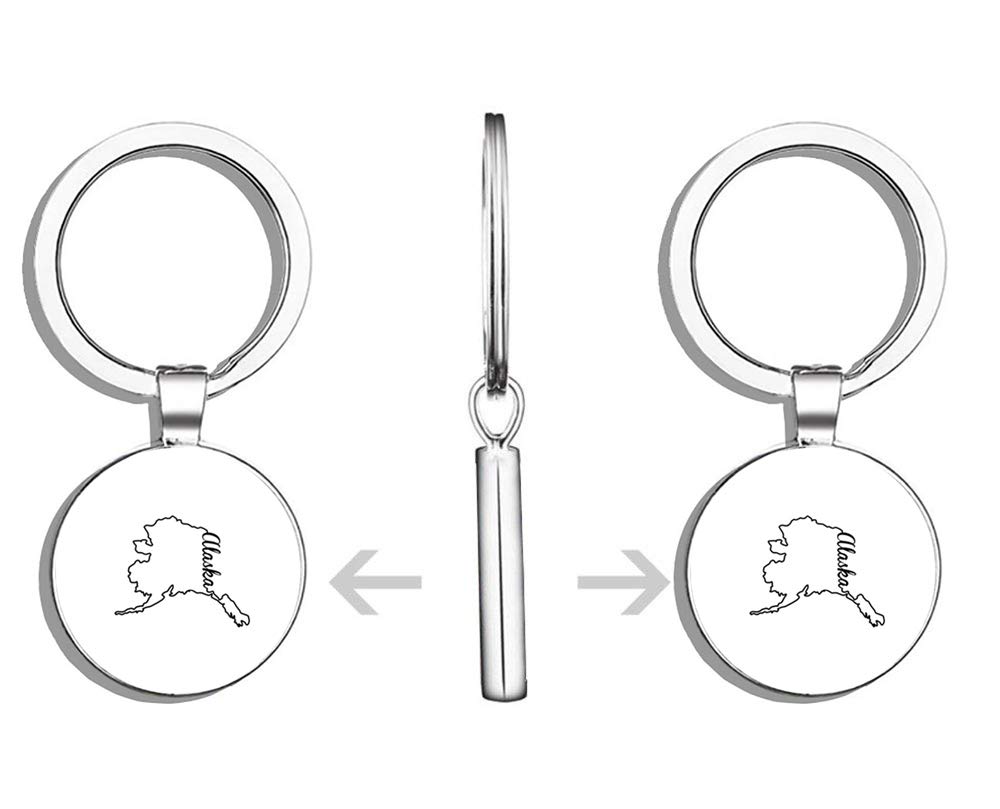 Alaska State Double-Sided Stainless Steel Keychain - Durable Key Ring Holder with Carabiner Clip for Keys, Key Finder & Everyday Carry (Perfect for Travel, Gifts & Outdoor Adventures)