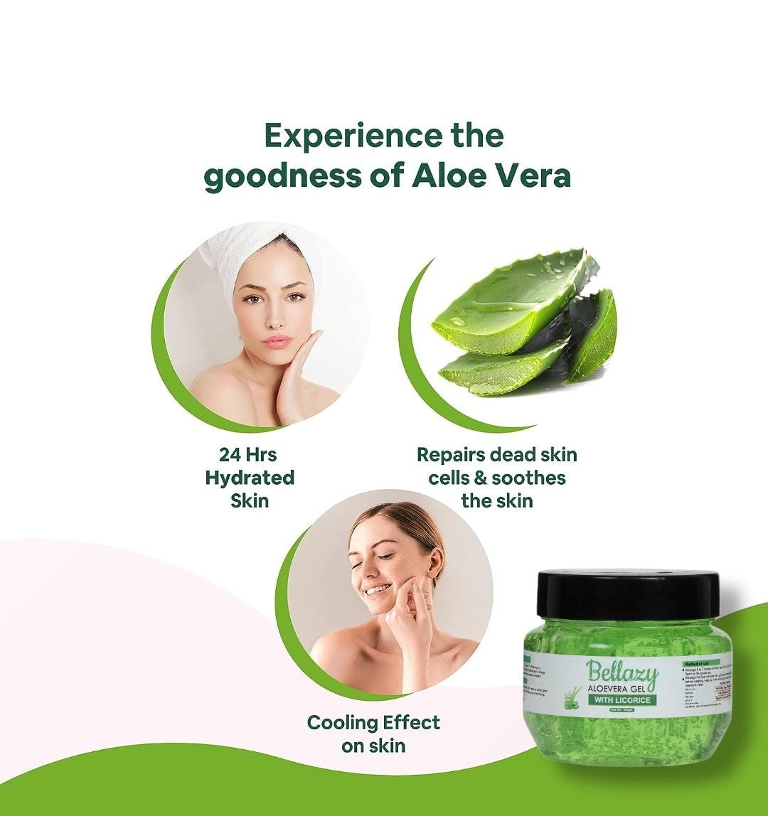 Bellazy Pure Aloe Vera Gel for Face & Hair - Hydrating, Moisturizing & Soothing Skin Care | Multipurpose Beauty Gel for Sunburn Relief, After Shave, Hair Mask & Daily Moisturizer