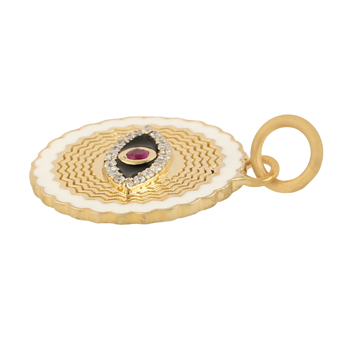 14K Yellow Gold Pave Diamond Bezel Set Ruby Evil Eye Enamel Pendant Necklace - Protection Jewelry for Women, Gift for Her, Birthday & Anniversary Present
