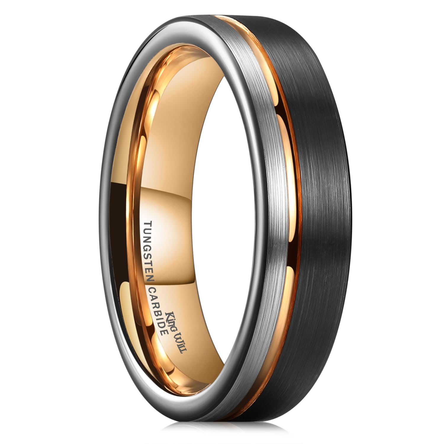 King Will LOOP Mens & Women Tungsten Carbide Wedding Band Ring - 6mm/8mm Comfort Fit in Black, Silver, Blue & Brushed Gold - Durable Groove Design for Anniversary, Engagement & Everyday Wear