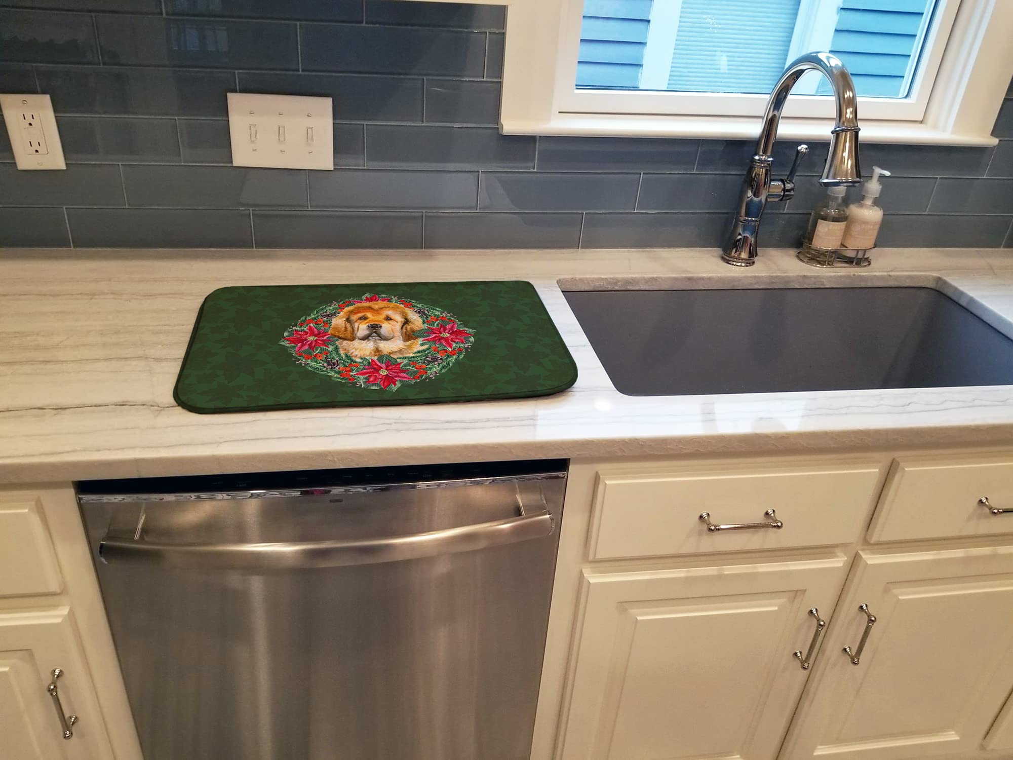 Tibetan Mastiff Dish Drying Mat - Absorbent Kitchen Counter Pad for Dishes, 14x21