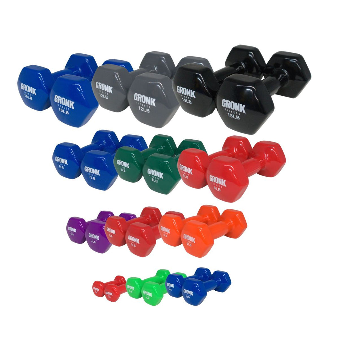 Gronk Fitness Vinyl Hex Dumbbells - Premium Weight Lifting Equipment for Home Gym & Strength Training | Perfect for CrossFit, HIIT, and Muscle Building Workouts