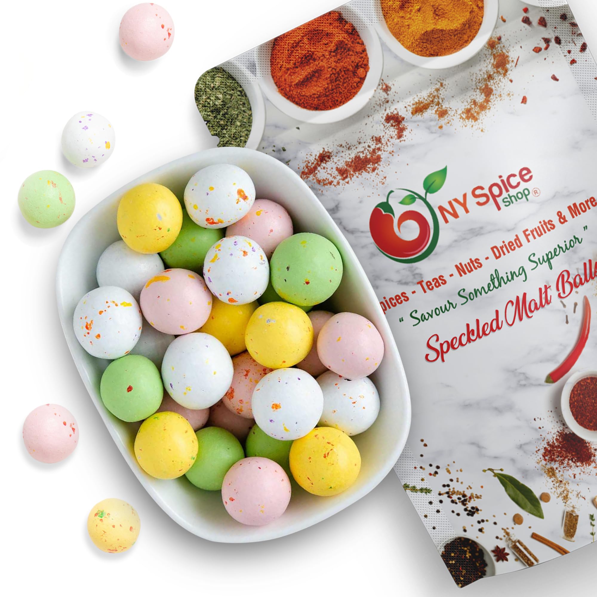 NY Spice Shop Speckled Chocolate Malt Balls - 3lb Bulk Malted Milk Candy for Parties, Birthday Gifts & Holiday Snacks - Dark Chocolate Coated Malt Balls for Movie Nights, Office Treats & Dessert Buffets