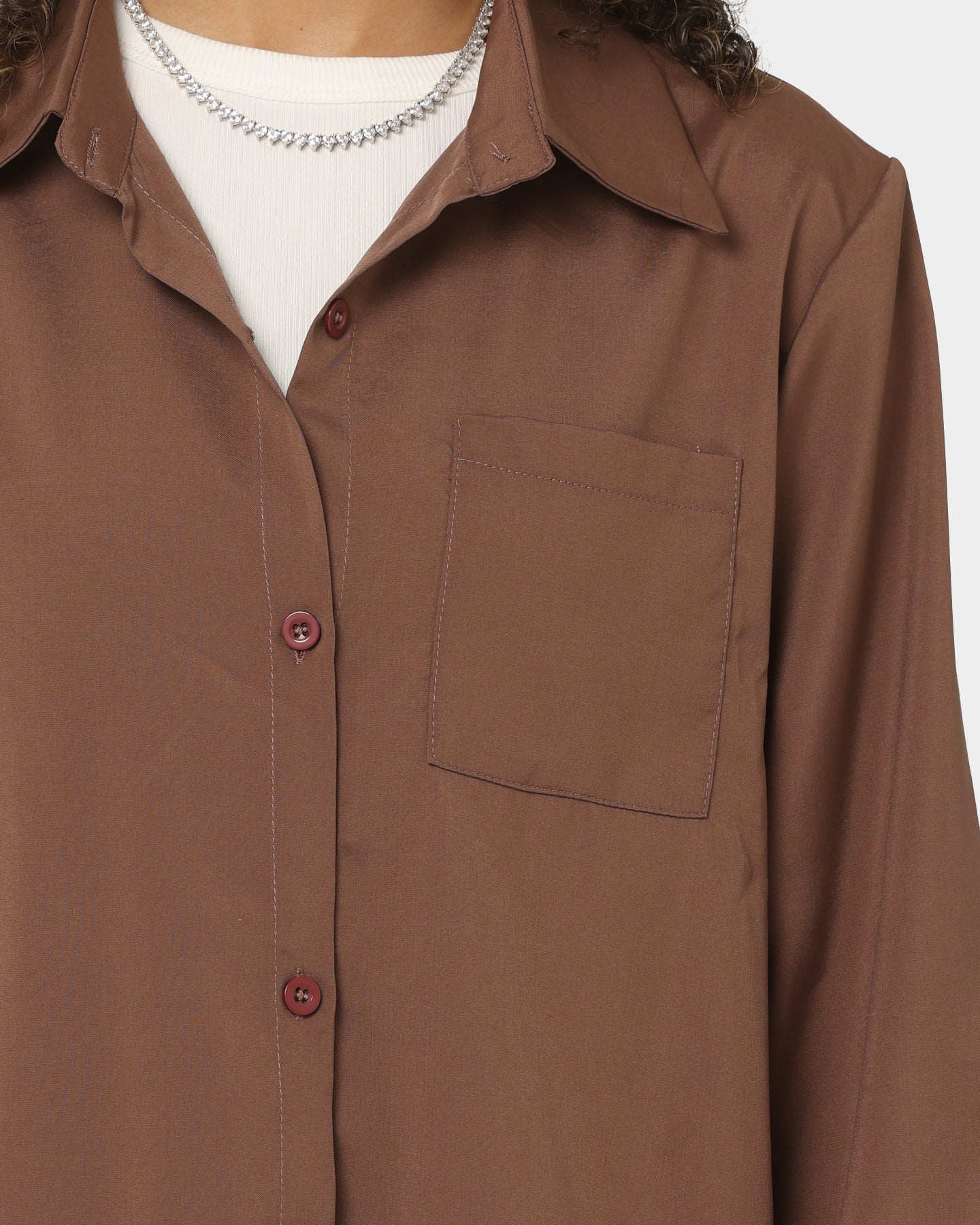 Adidas Women's Modica Button-Up Shirt - Casual Brown Long Sleeve Blouse for Work & Everyday Wear | Perfect for Office, Outings & Layering