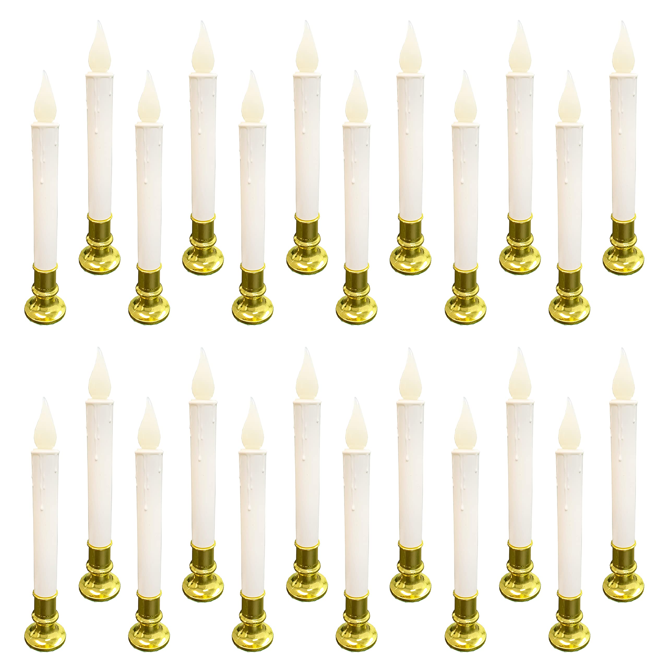 JULIE ANN HOME LED Candle Lamps with Automatic Timer - Pack of 24 Battery Operated Flameless Candles | Realistic Flickering Window Candles with Detachable White Candlesticks | Perfect for Christmas Decor, Wedding Centerpieces & Home Ambiance Lighting