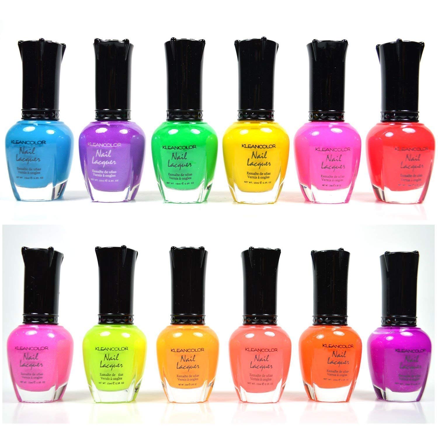 Kleancolor NEON COLORS 12-Piece Full Collection Nail Polish Set - Vibrant Long-Lasting Lacquer for Summer Nails, Parties & Neon Makeup Looks
