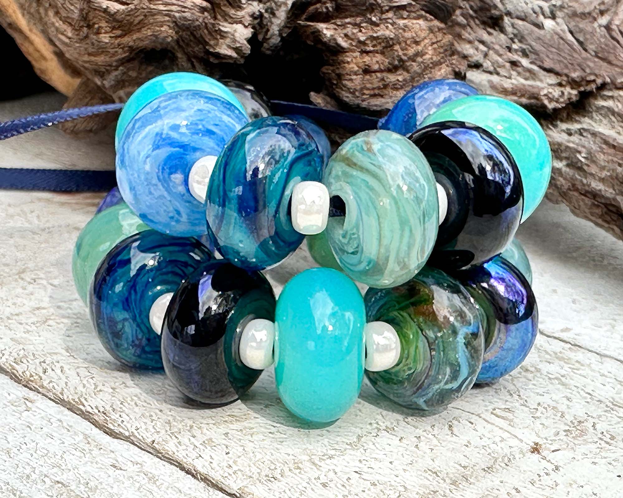19pcs Blue Lampwork Glass Beads Set for Jewelry Making - Handmade SRA Beads DIY Craft Supplies for Necklaces, Bracelets & Earrings - Perfect for Gifts & Boho Style Accessories