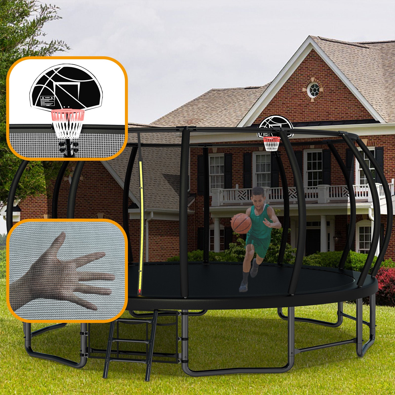 16FT Heavy Duty Outdoor Trampoline for Kids & Adults - ASTM Approved Anti-Rust Pumpkin Trampoline with Curved Poles | Perfect for Backyard Fun, Exercise & Family Bonding