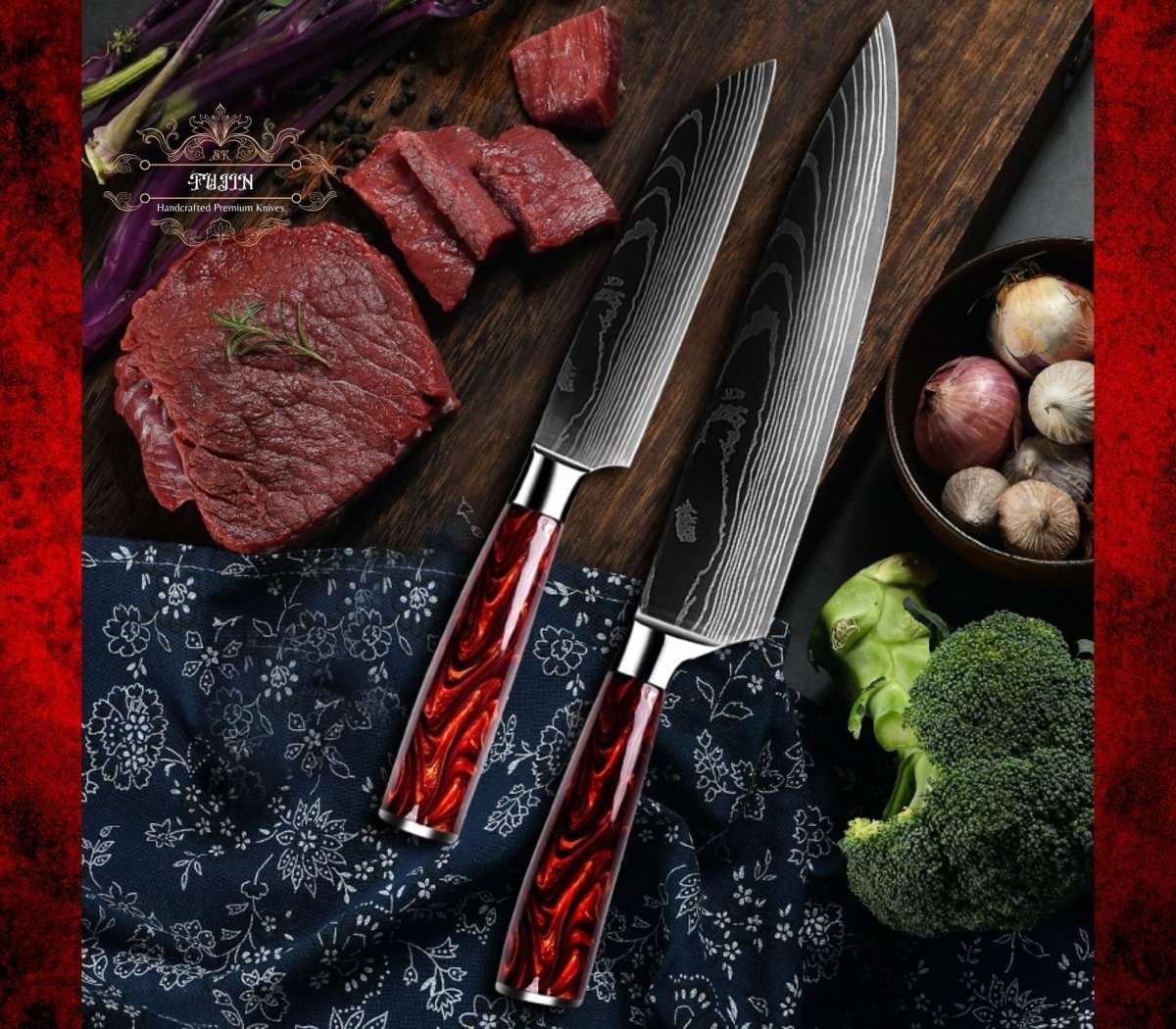 Premium 10-Piece Handmade Damascus Steel Chef Knife Set with Sheaths - High Carbon HC Steel Kitchen Knives for Professional Chefs & Home Cooking - Perfect for Slicing, Dicing, and Food Preparation