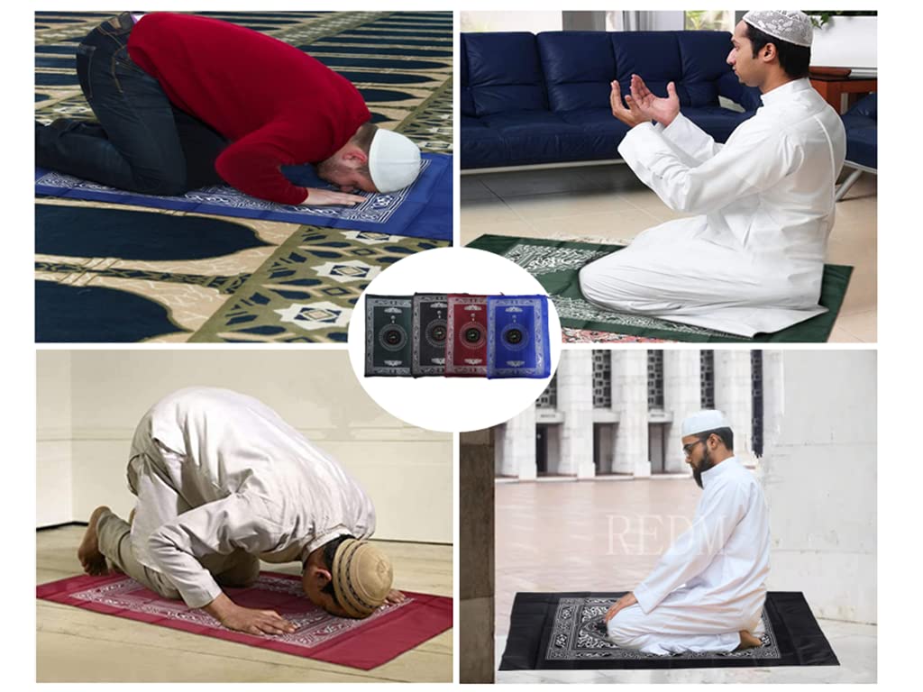 4-Piece Portable Muslim Prayer Mat Set with Compass - Lightweight Travel Prayer Rug with Carry Bag - Islamic Prayer Carpet for Home, Mosque & Travel - Perfect for Daily Salah, Hajj & Umrah Pilgrimages