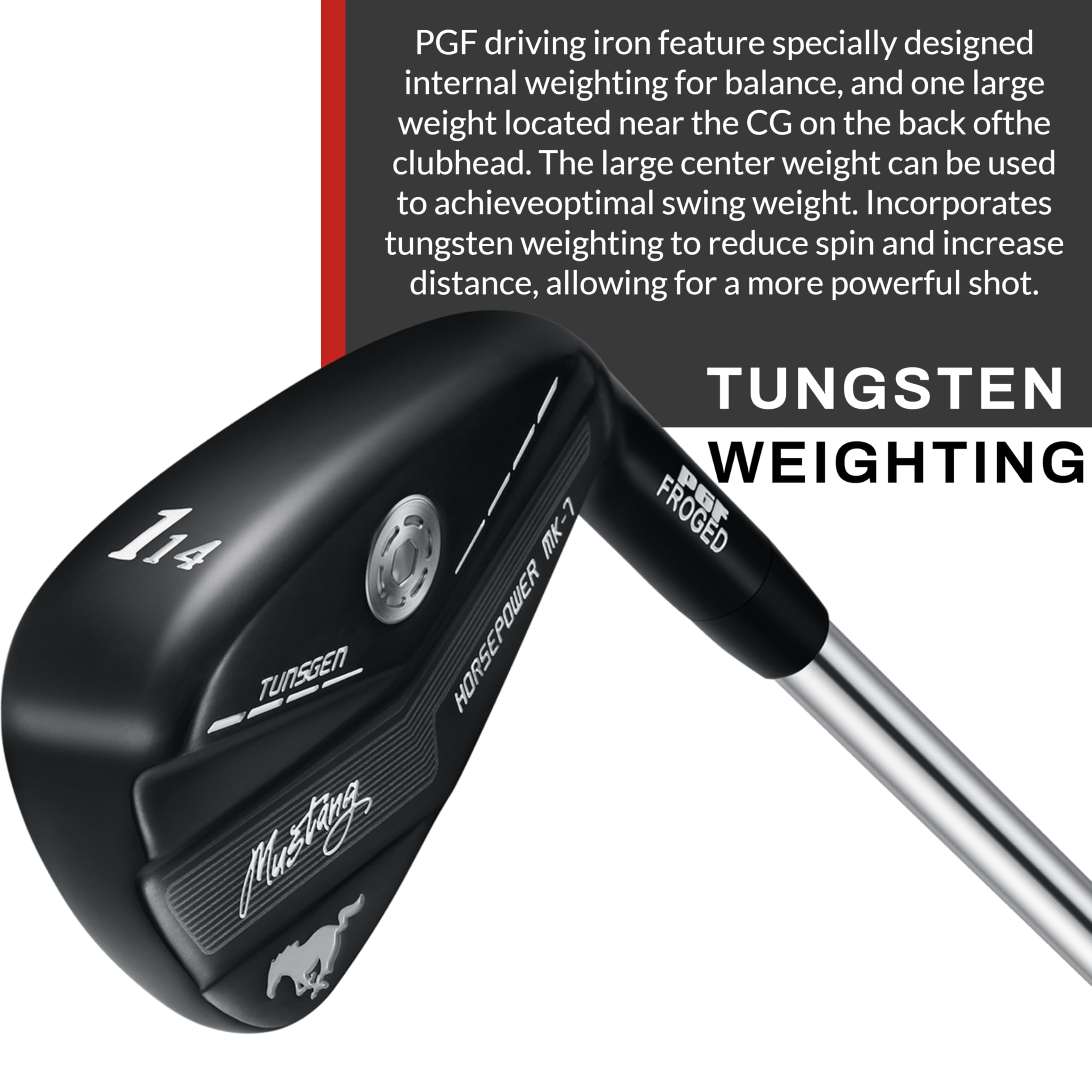 PGF Mustang Horsepower Pro Forged Utility Driving Iron - High Performance Golf Club for Precision Shots | Perfect for Fairway Play and Tough Lies