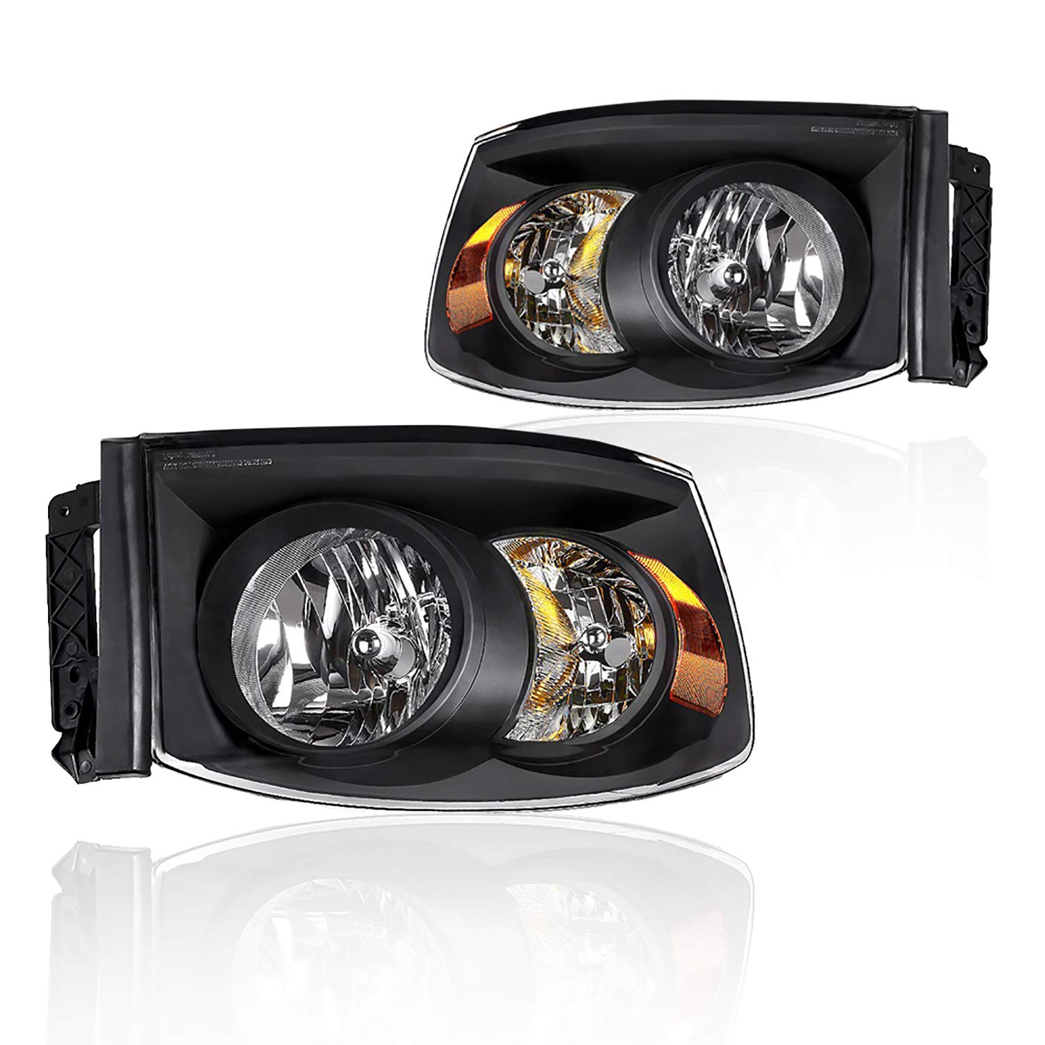 GOHATI Replacement Headlight Assembly for 2006-2008 Dodge Ram 1500 & 2006-2009 Ram 2500/3500 Pickup Trucks - Black Housing, Amber Reflector, Clear Lens - Compatible with 68003125AB, 68003124AB - Perfect for Night Driving & Off-Road Adventures