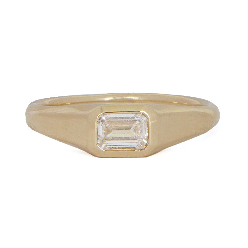 East West Emerald Cut Diamond Signet Ring - Elegant & Timeless Jewelry for Women - Perfect for Engagement, Wedding, Anniversary & Everyday Wear