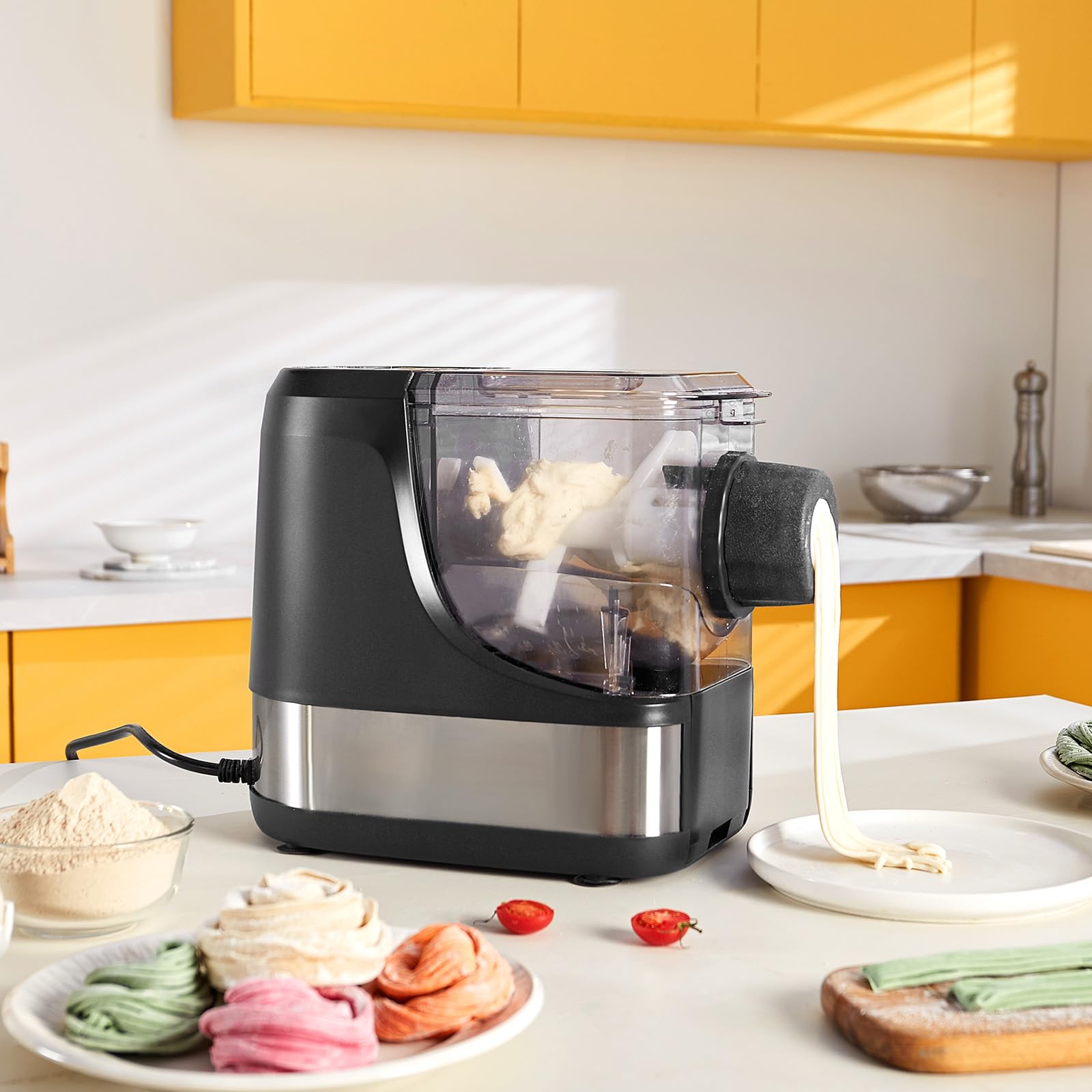 VEVOR 150W Automatic Electric Pasta Maker Machine - 8 Pasta Shapes, 4 Intelligent Modes, 500g Flour Capacity with Measuring Cups & Cleaning Brush for Home Kitchen | Perfect for Fresh Homemade Pasta, Italian Dishes & Family Cooking