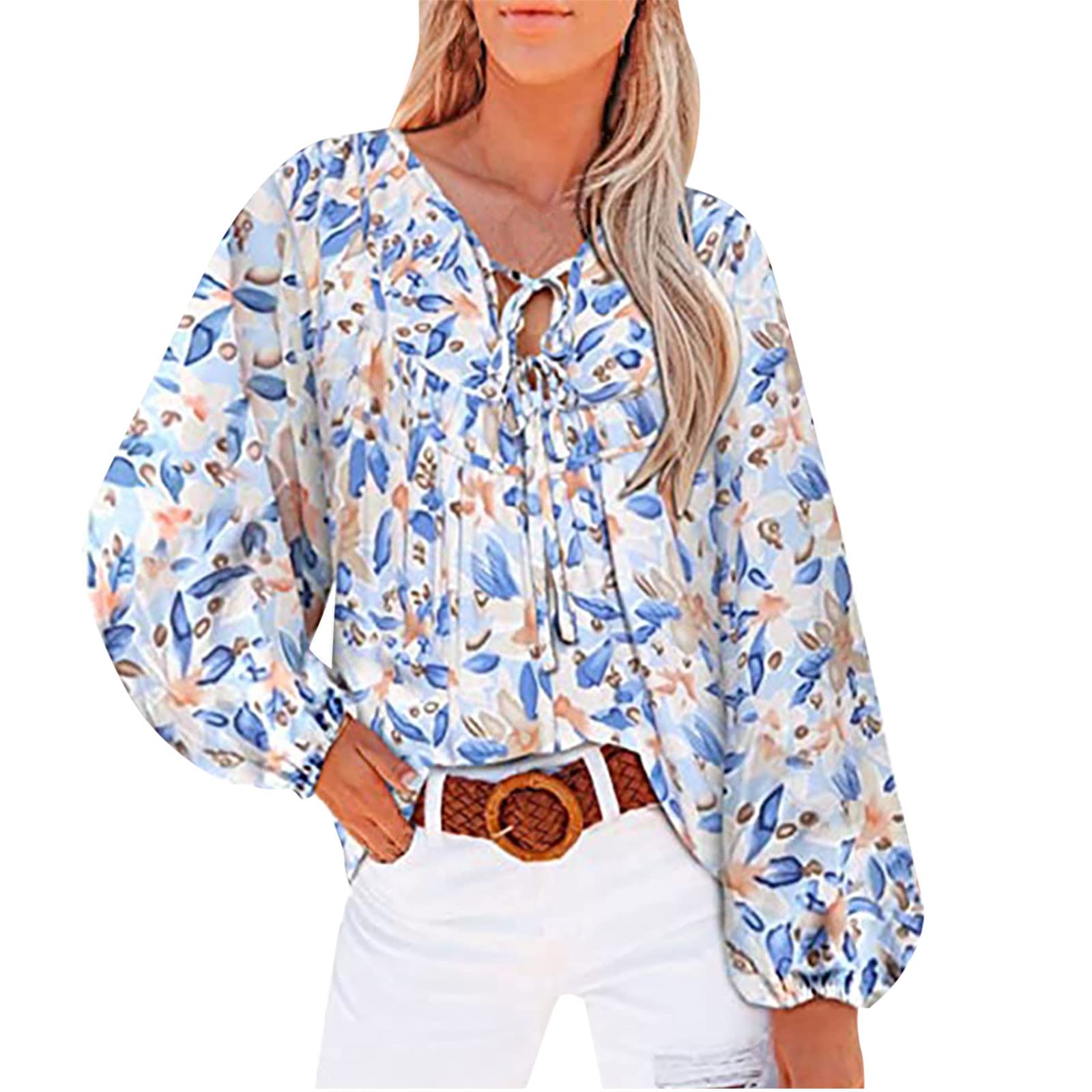 Women's Floral Puff Long Sleeve Blouse - Elegant Lantern Sleeve Flowy Top for Casual & Dressy Occasions | Perfect for Office, Date Night & Special Events