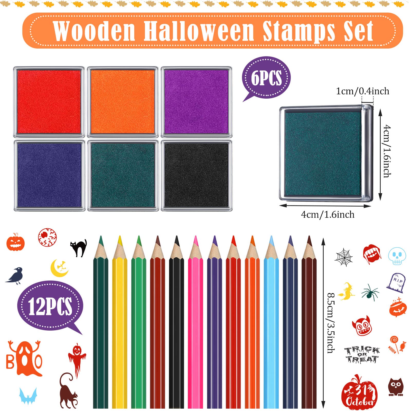 Yexiya 48-Piece Halloween & Christmas Wooden Rubber Stamp Set with Ink Pad & Colored Pencils - DIY Craft Kit for Holiday Cards, Gift Wrapping, Party Favors & Scrapbooking (Weird Style)