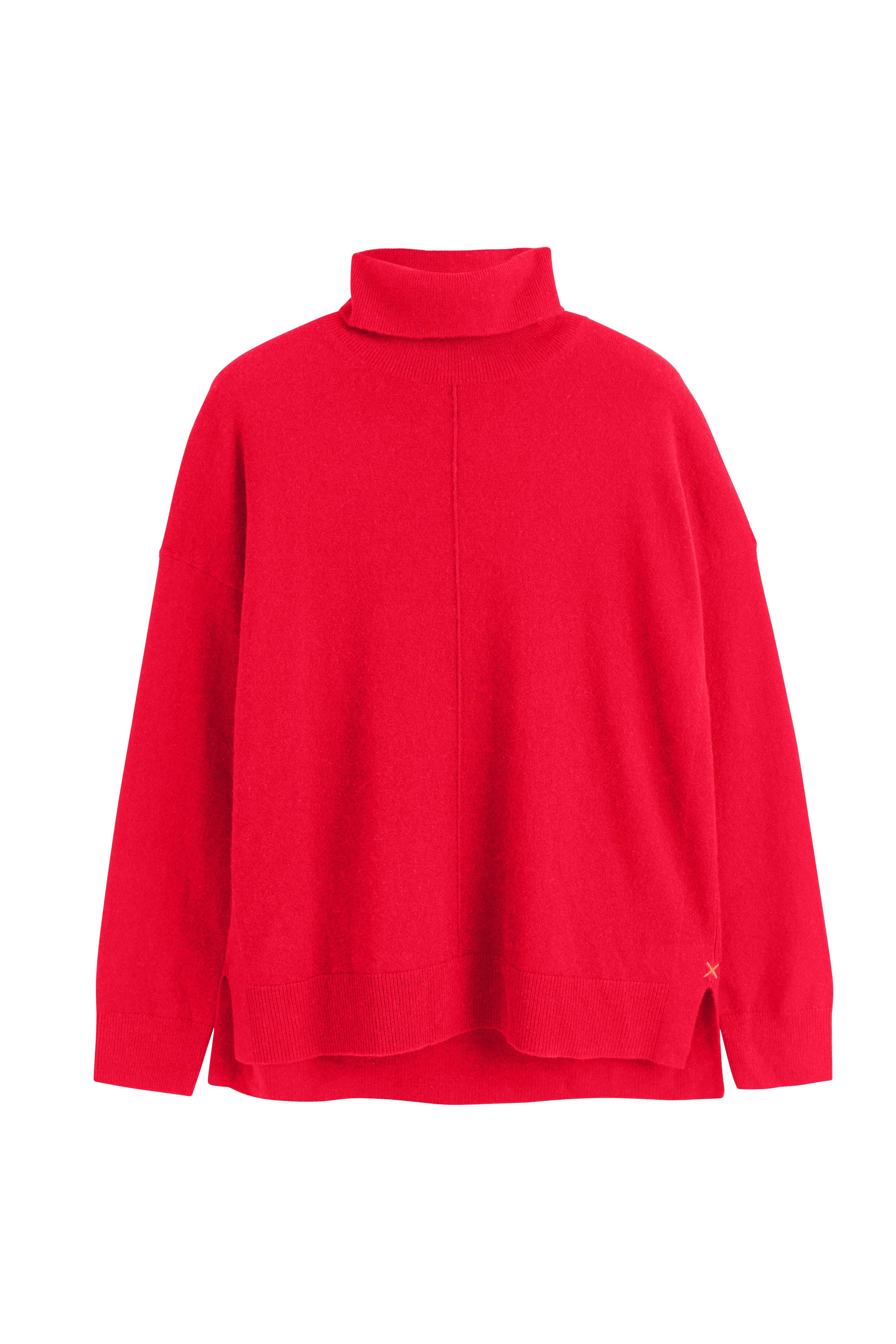Luxury Velvet Red Wool Cashmere Roll Neck Sweater for Women - Soft Winter Warm Pullover for Holiday Parties & Casual Outings