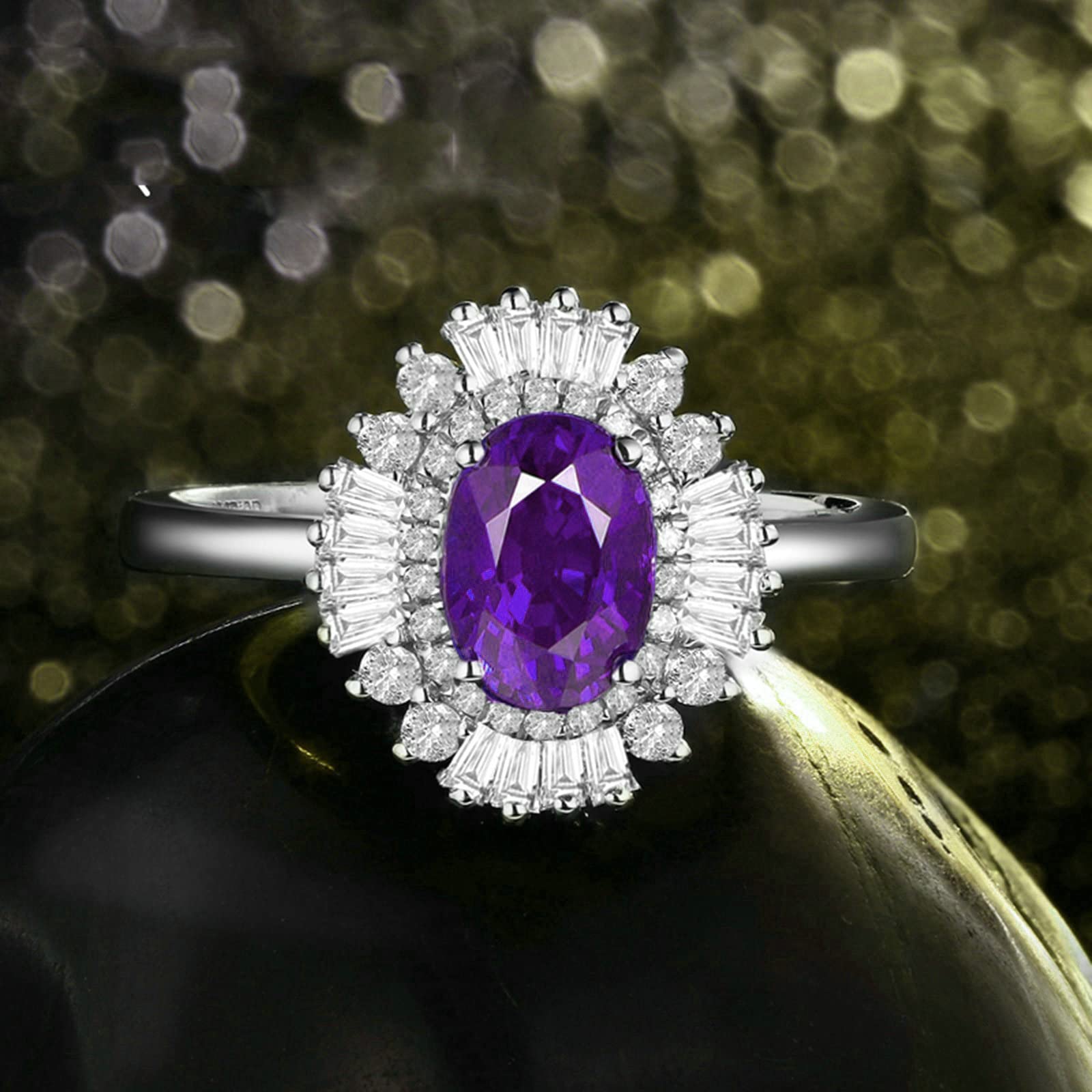 Sterling Silver Amethyst Rings for Women, Oval CZ Engagement Wedding Ring Set - Perfect for Proposals, Anniversaries & Special Occasions