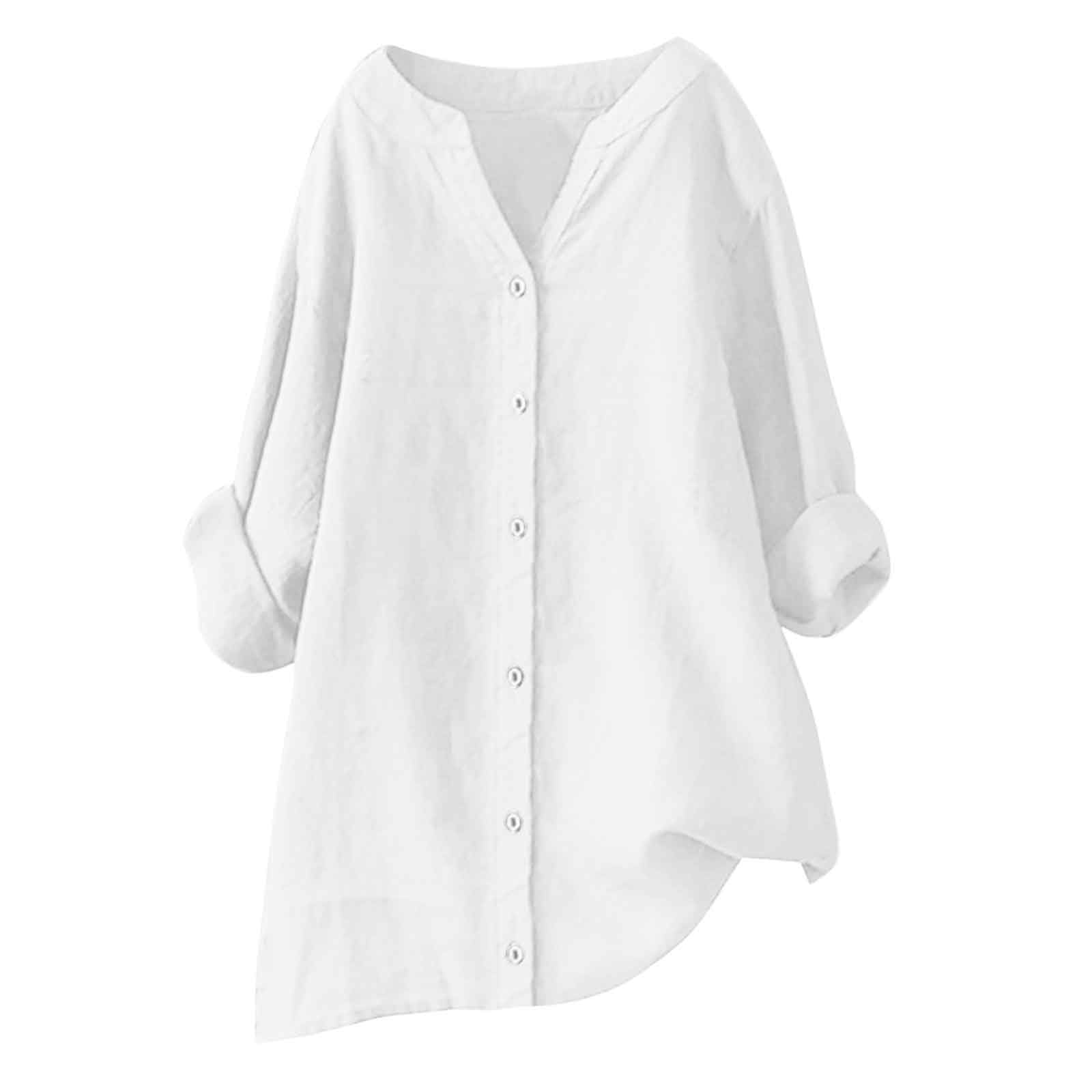 2024 Trendy Women's Summer Linen Tops - V Neck Long Sleeve Casual Button Up Tunic Shirts for Vacation & Beach Wear | Perfect for Travel, Office, and Weekend Outfits