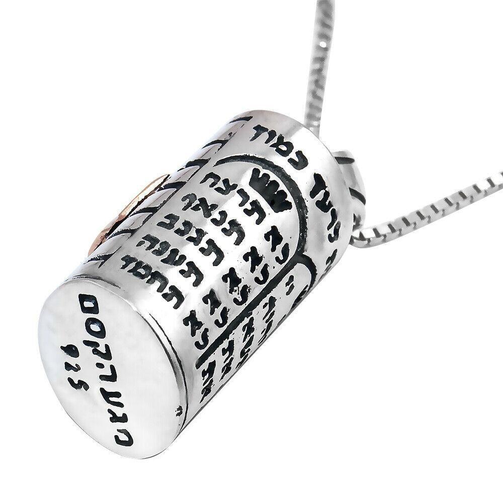 Kabbalah Amulet Talisman Mezuzah with Magen David & Ten Commandments - 9K Gold & Sterling Silver Jewelry - Perfect for Spiritual Protection & Jewish Home Blessings