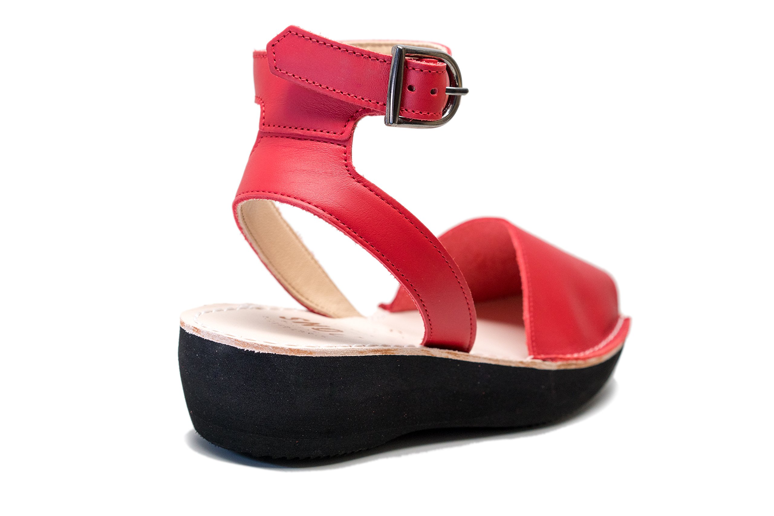 Pons 524 - Avarca Mediterranean Sandals for Women - Red - Size 35 (US 5) | Comfortable Leather Slides for Beach, Vacation & Summer Wear