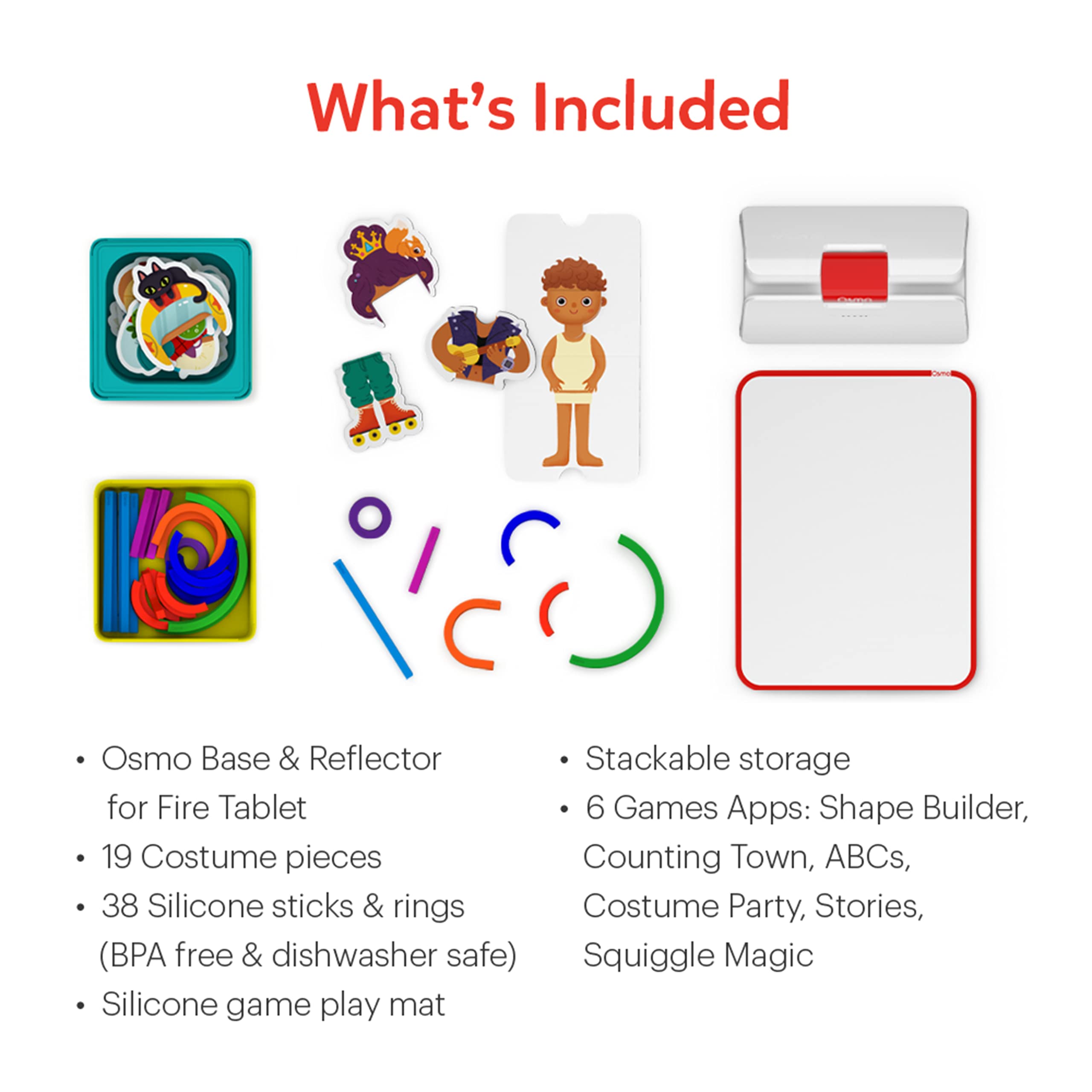 Osmo Little Genius Starter Kit for Fire Tablet - 6 Educational STEM Games for Kids Ages 3-5 (Counting, Shapes, Phonics) - Includes Tablet Base - Perfect for Early Math Learning & Valentine's Day Gifts - Great for Homeschooling & Interactive Playtime
