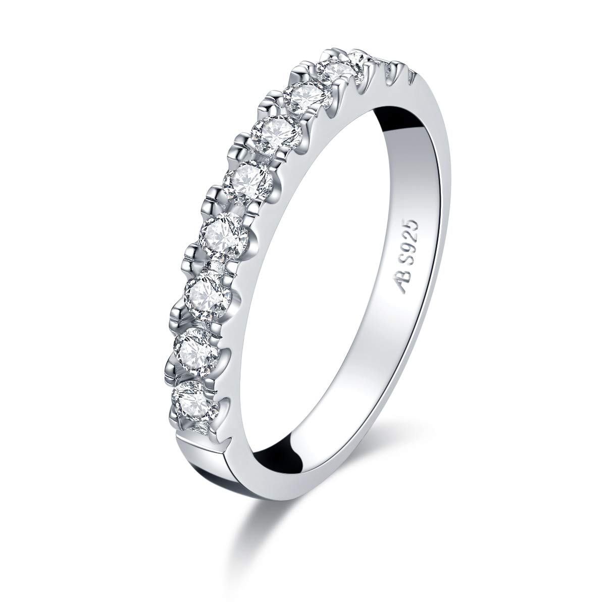 AINUOSHI Eternity Wedding Band - Platinum Plated Sterling Silver, Round & Princess Cut Cubic Zirconia Stackable Engagement Ring for Women (Jewelry Box Included) - Perfect for Anniversaries, Proposals & Everyday Elegance