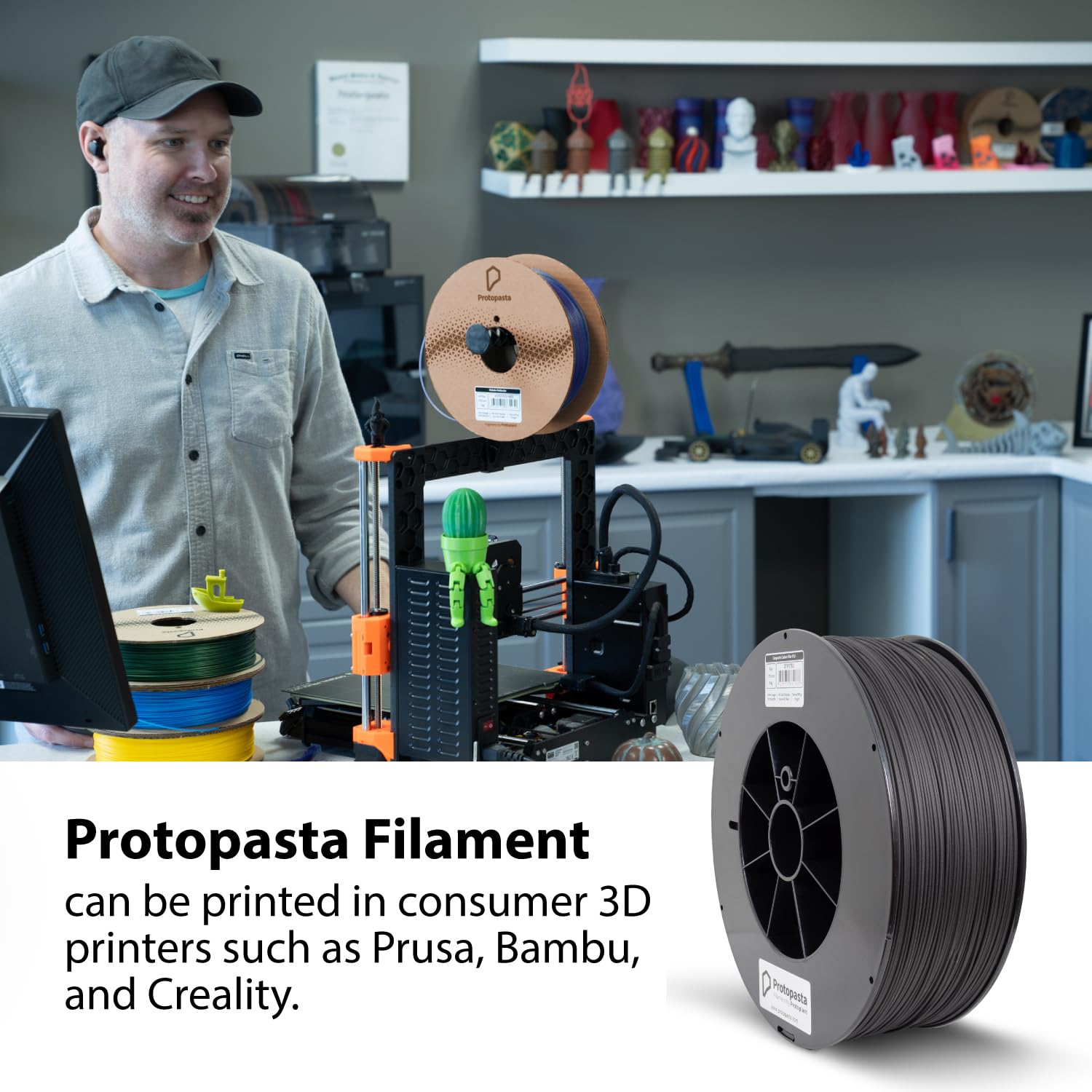 Premium Protopasta 3D Printer Filament - 1.75mm Carbon Fiber PLA Composite Filament (3kg Spool) for High-Strength Prints | Perfect for Engineering Prototypes, Automotive Parts & Industrial Applications