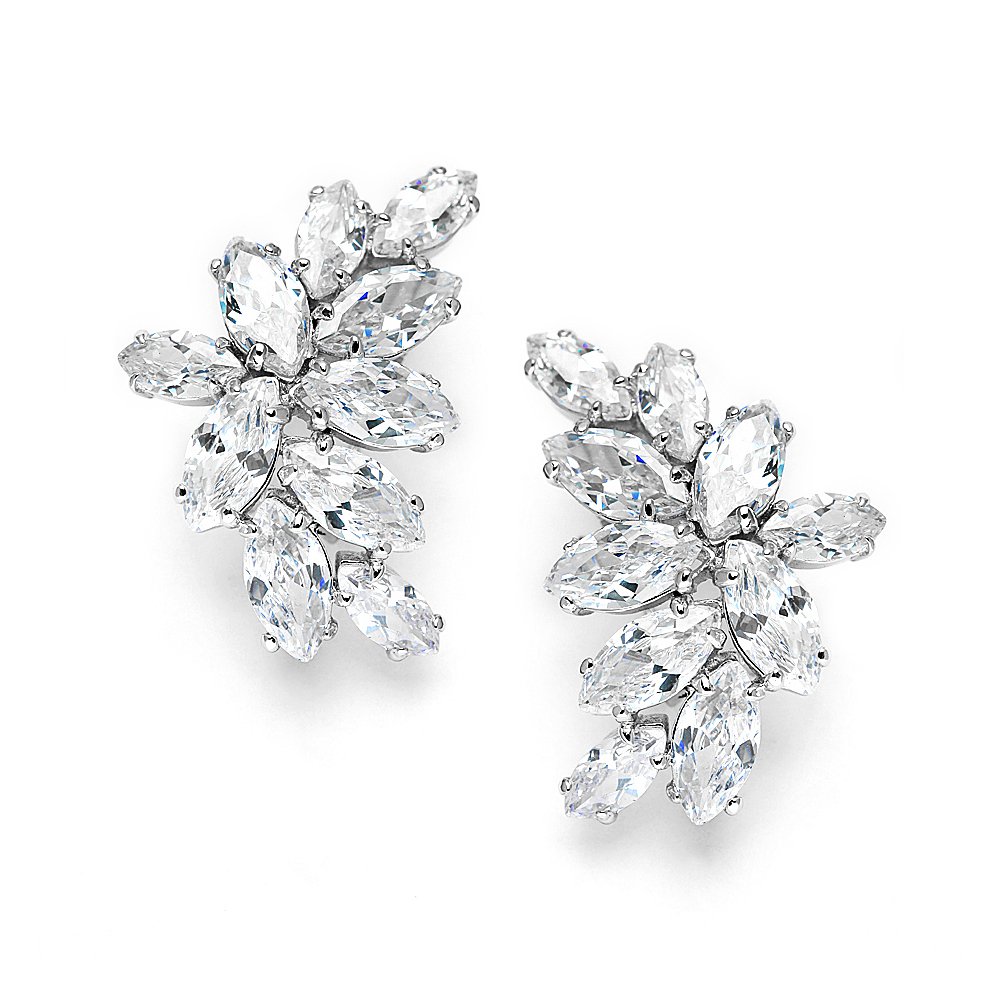 Elegant Mariell Cubic Zirconia Crystal Bridal Earrings - Marquis Cut CZ Curved Cluster Dangle Earrings for Wedding, Bridesmaid, Prom, Mother of the Bride | Perfect for Formal Events, Anniversary Gifts & Special Occasions