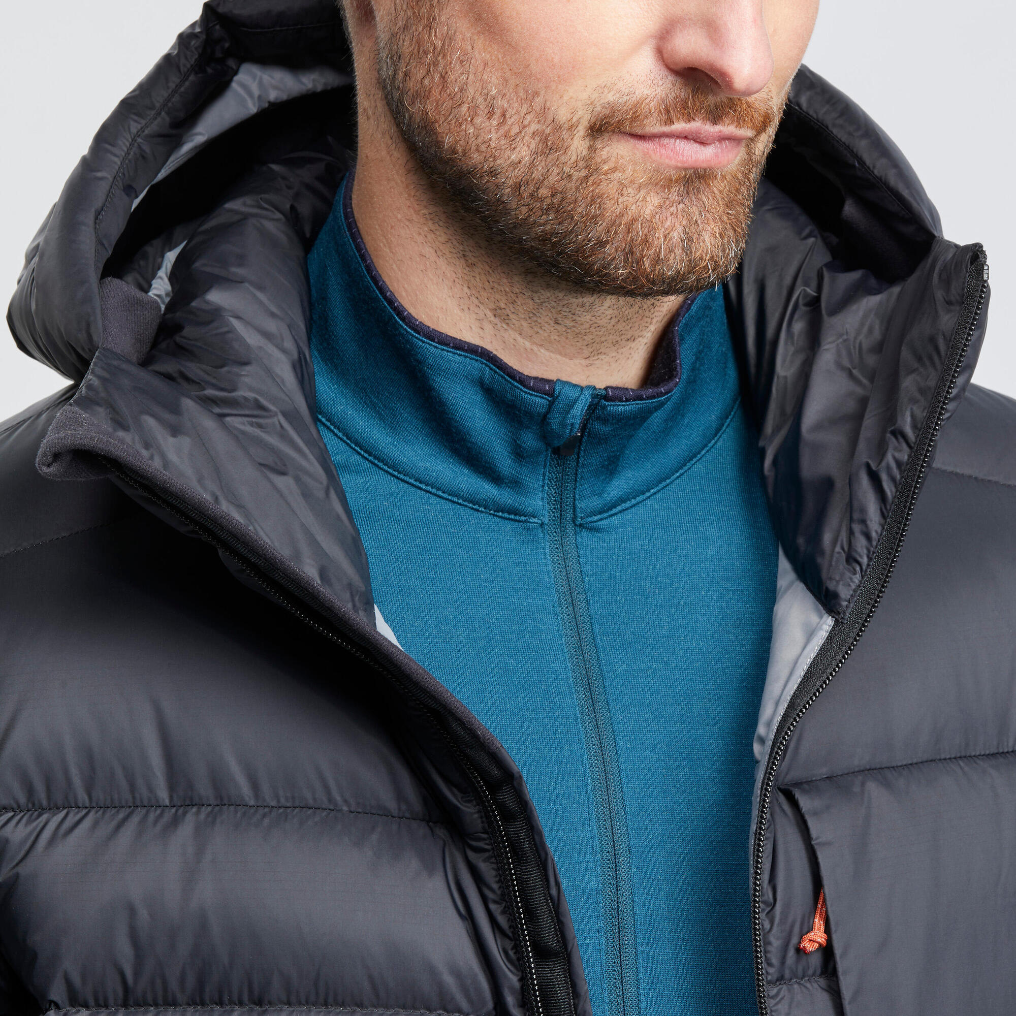 Forclaz MT500 Men's Hooded Padded Jacket for Mountain & Backpacking - Warm & Lightweight Down Coat for Hiking, Camping in Cold Weather (14°F)