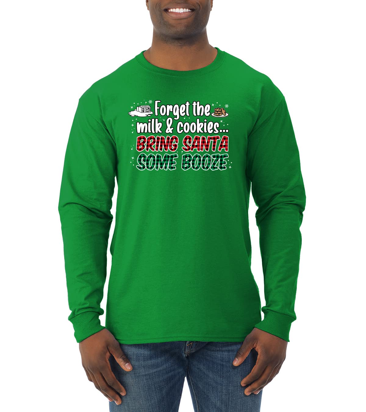 Wild Bobby Santa Booze Christmas Long Sleeve Shirt for Men - Funny Holiday Party Outfit & Ugly Sweater Alternative