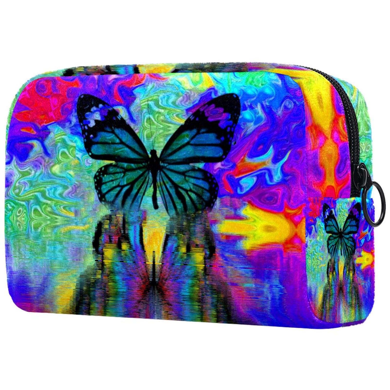 Small Makeup Bag for Women | Travel Cosmetic Pouch with Psychedelic Butterfly Print | Perfect for Travel, Gym & Daily Essentials Organization