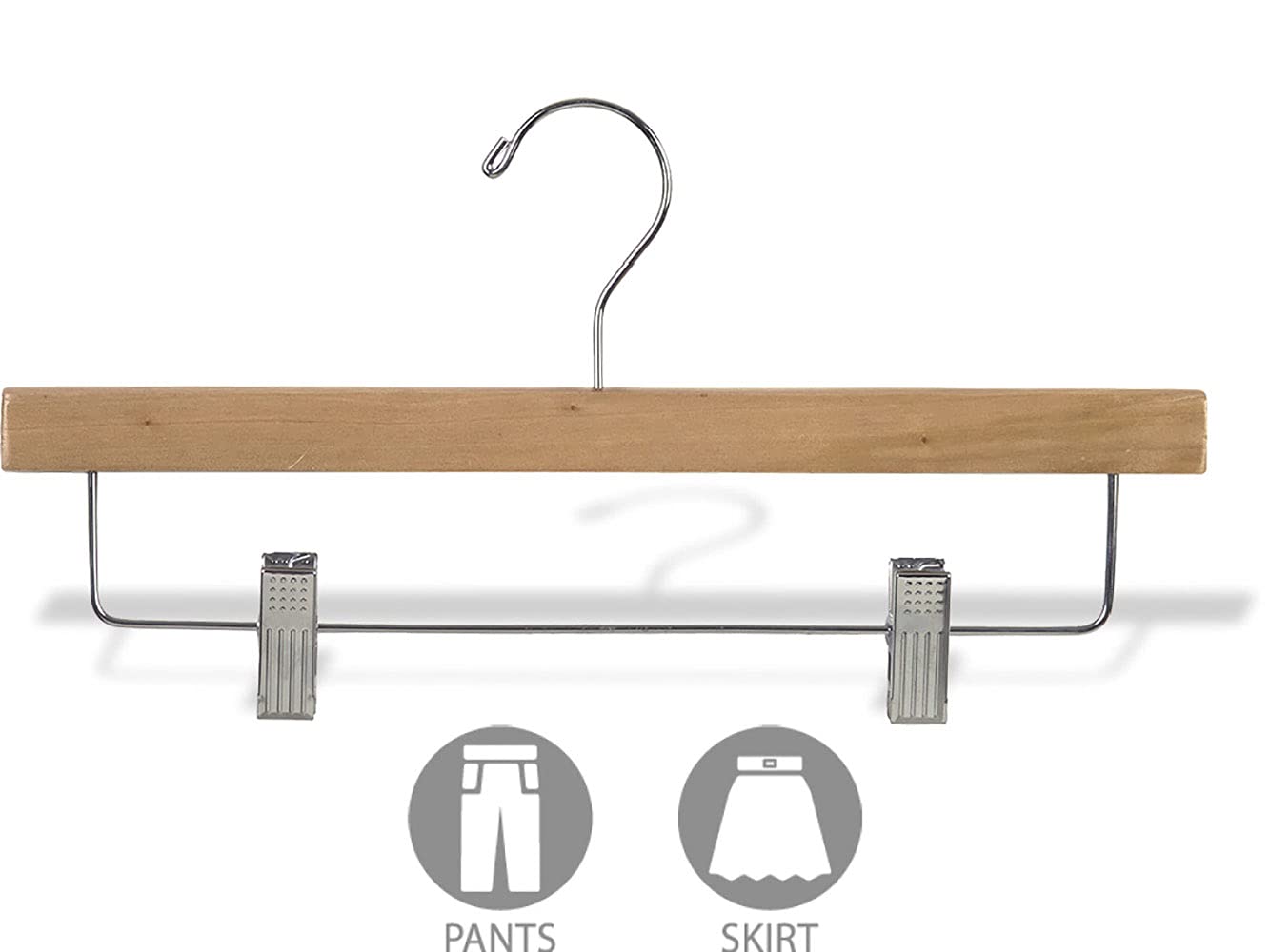 100 Pack Slim Wooden Bottom Hangers with Adjustable Clips - Natural Finish Solid Wood Pants & Skirt Hangers for Closet Organization - Perfect for Home, Retail Stores, and Laundry Rooms