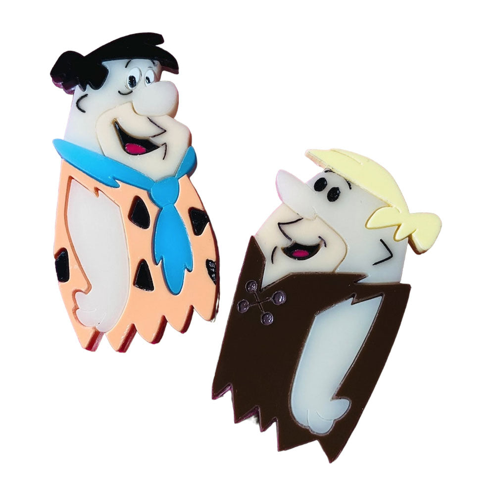 Fred & Barney Cartoon Acrylic Brooch Pin - Vintage Flintstones Character Jewelry by Makokot Design - Perfect for Cosplay, Costume Parties & Collectors