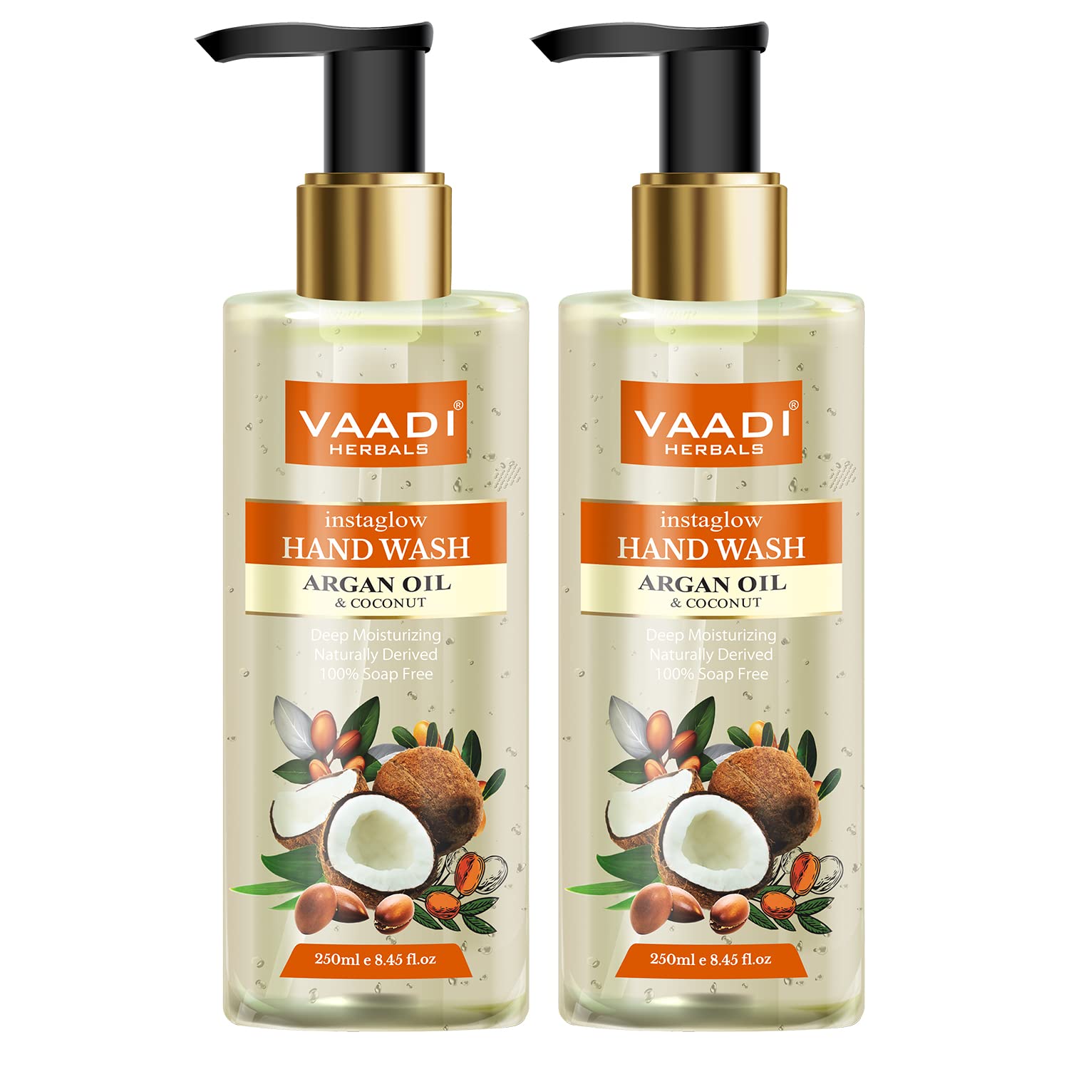 Vaadi Herbals Instaglow Argan Oil & Coconut Hand Wash - Moisturizing & Nourishing Liquid Soap for Dry Hands (250ml, 2-Pack) - Perfect for Home, Kitchen & Bathroom Use