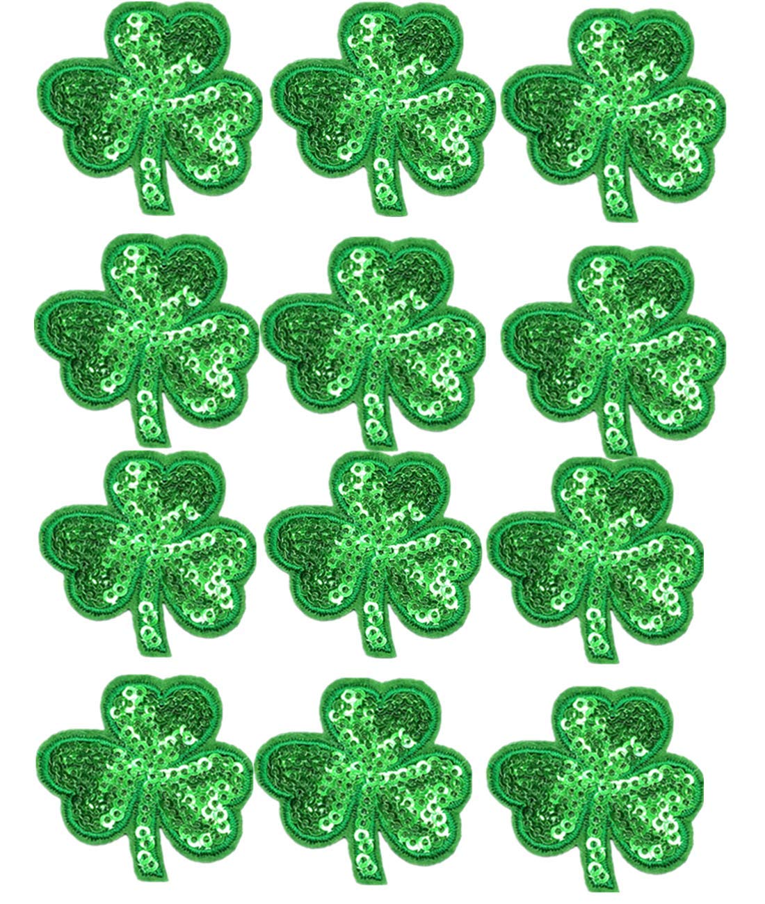 12 Pieces Lucky Shamrock Iron-On Patches - 4 Leaf Clover Embroidered Appliques for Clothing, Hats, Jackets & Backpacks - St. Patrick's Day Decorations & DIY Craft Supplies (3 Clover Design) - Perfect for Costumes, Gifts & Festival Accessories