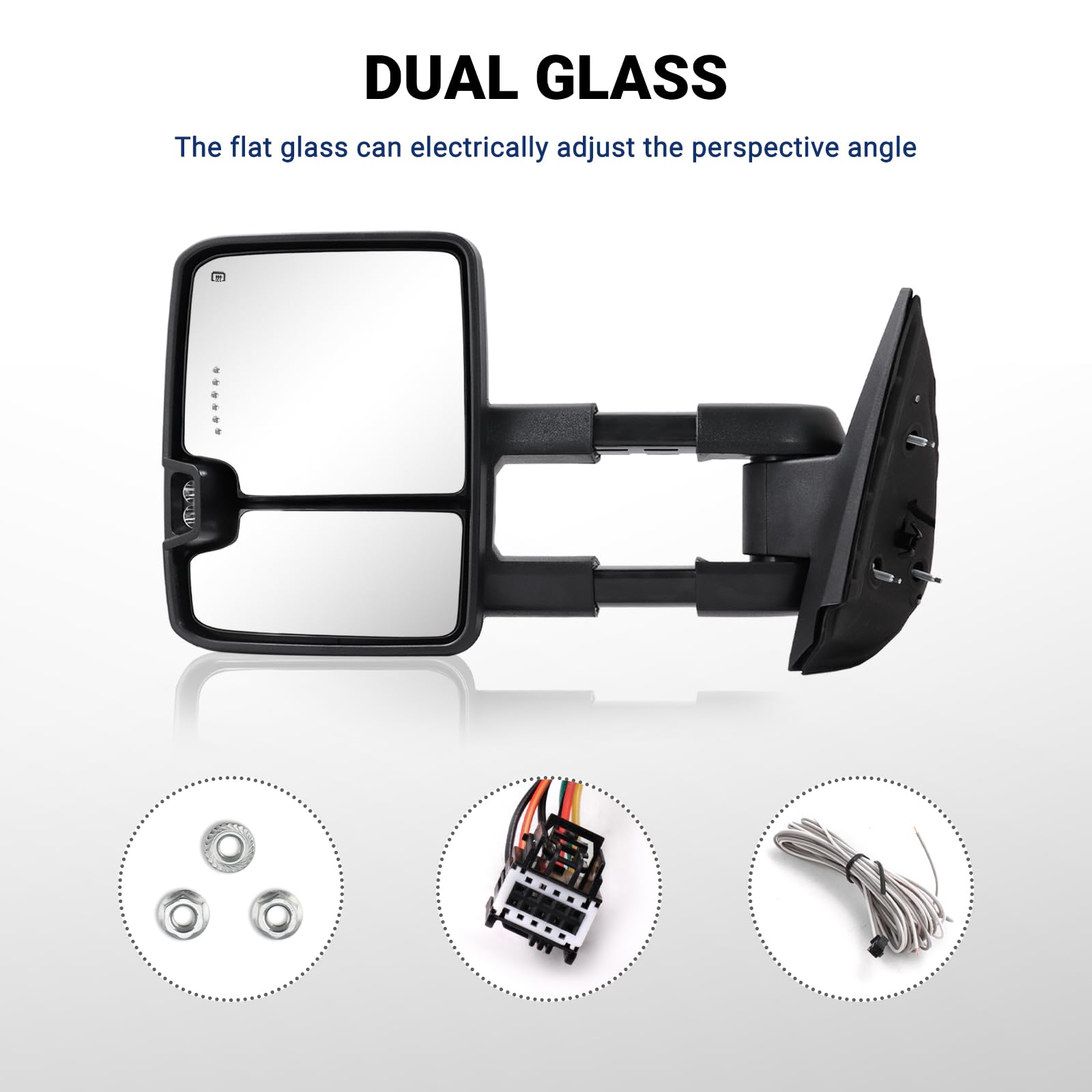 Heated Power-Adjustable Towing Mirrors for 2007-2013 Chevy Silverado 1500 & GMC Sierra 2014 2500HD/3500HD - Extendable Pair with Turn Signal & Backup Light - Perfect for Towing, Off-Roading & Heavy-Duty Hauling