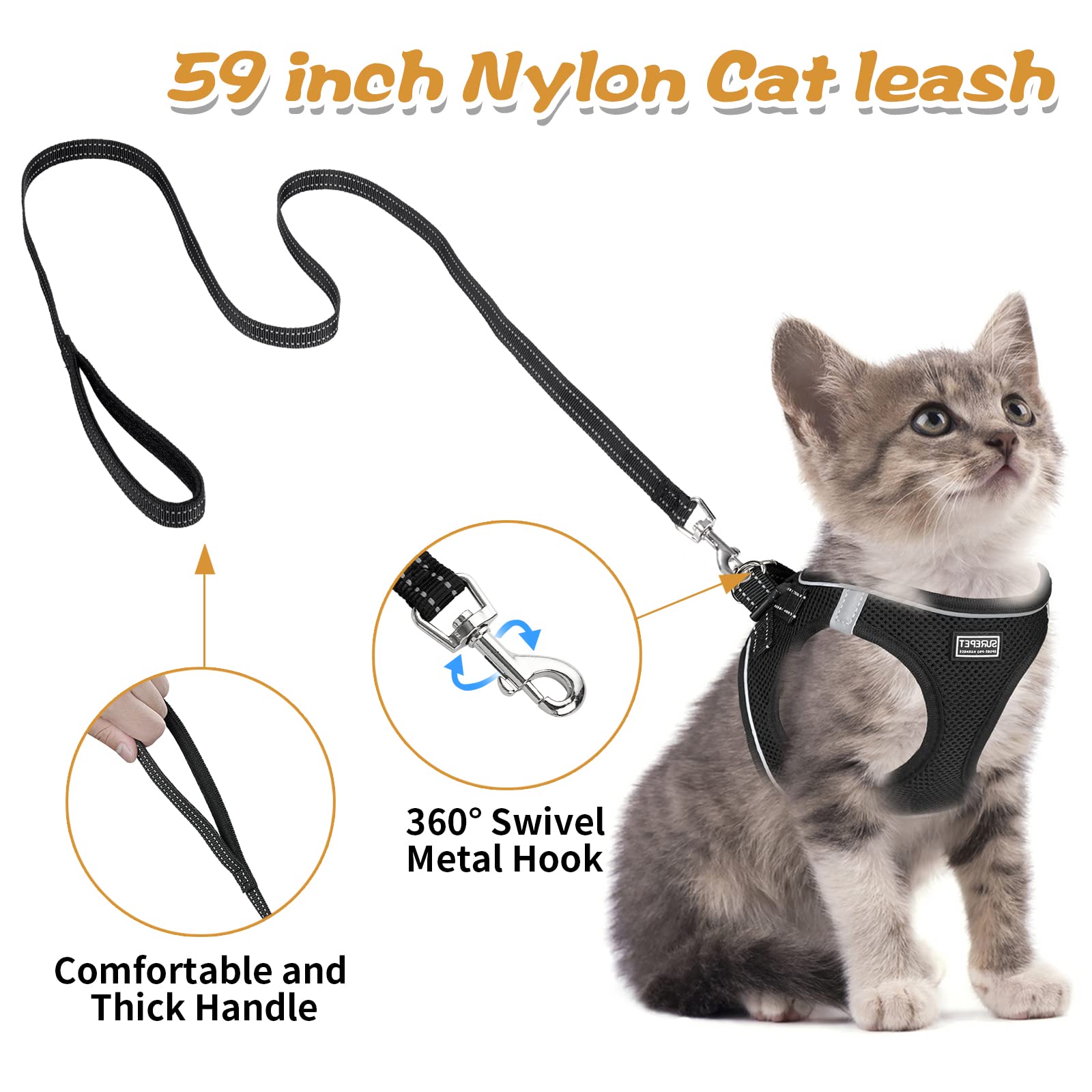 Escape-Proof Cat Harness and Leash Set - Soft Adjustable Kitten Vest with Reflective Strips for Safe Walking | Perfect for Small Dogs & Puppies | Ideal for Outdoor Adventures, Night Walks & Vet Visits
