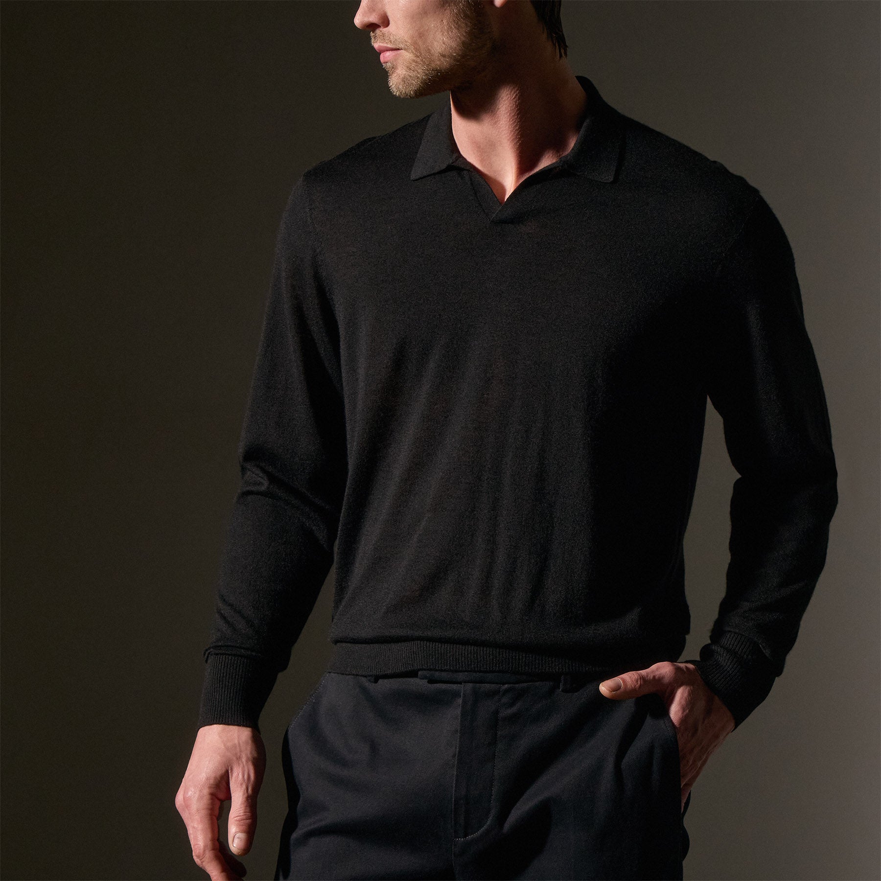 Premium Ultrafine Cashmere Open Polo for Men - Soft & Breathable Black Knit Shirt | Perfect for Business Casual & Relaxed Weekend Wear
