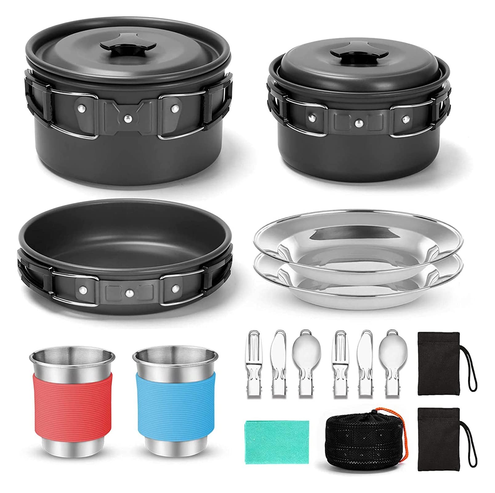 SHANG-JUN Portable Camping Cookware Set for 1-2 People - Lightweight Outdoor Cooking Pot with Utensils for Picnic, BBQ & Backpacking | Perfect for Hiking, Camping & Emergency Preparedness