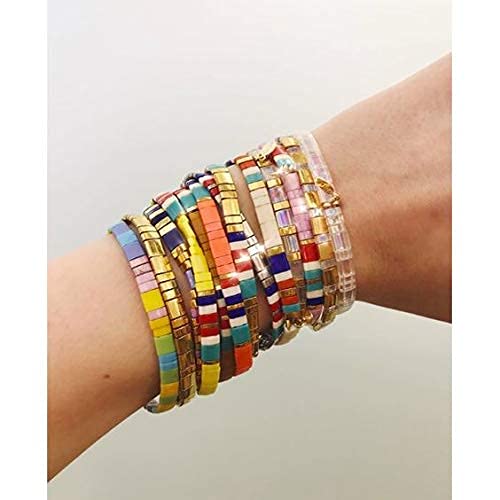 KELITCH Women's TILA Beaded Bracelet - Handmade Stretch Friendship Bracelet with Miyuki Beads in Candy Colors (Yellow 02C) - Perfect for Stacking, Gifts, and Boho Fashion Accessories