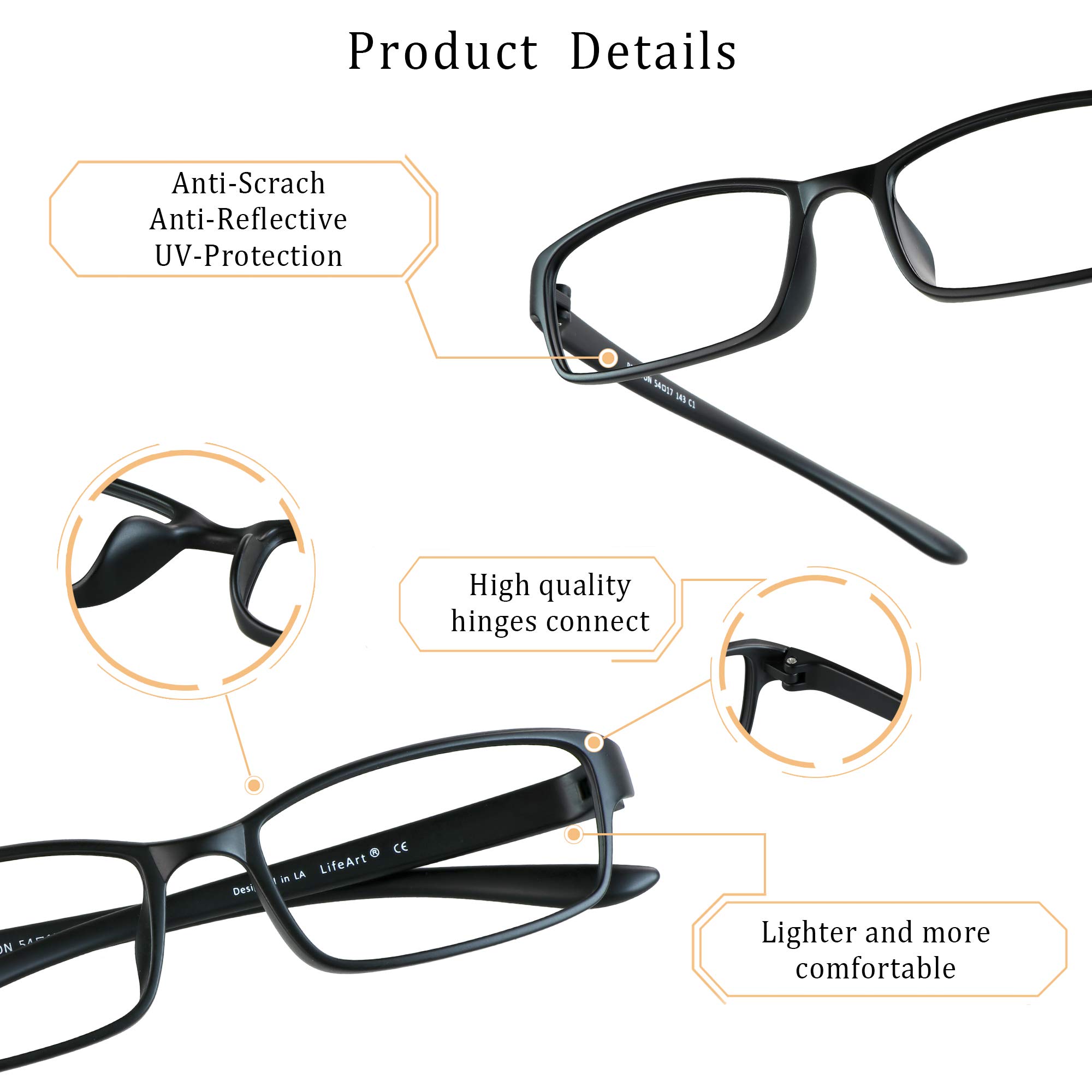 LifeArt Blue Light Blocking Glasses - Anti Eyestrain Computer Reading Glasses for Women & Men - Gaming & TV Glasses with Anti-Glare (Black, 1.75 Magnification) - Perfect for Office Work, Online Classes & Nighttime Screen Use